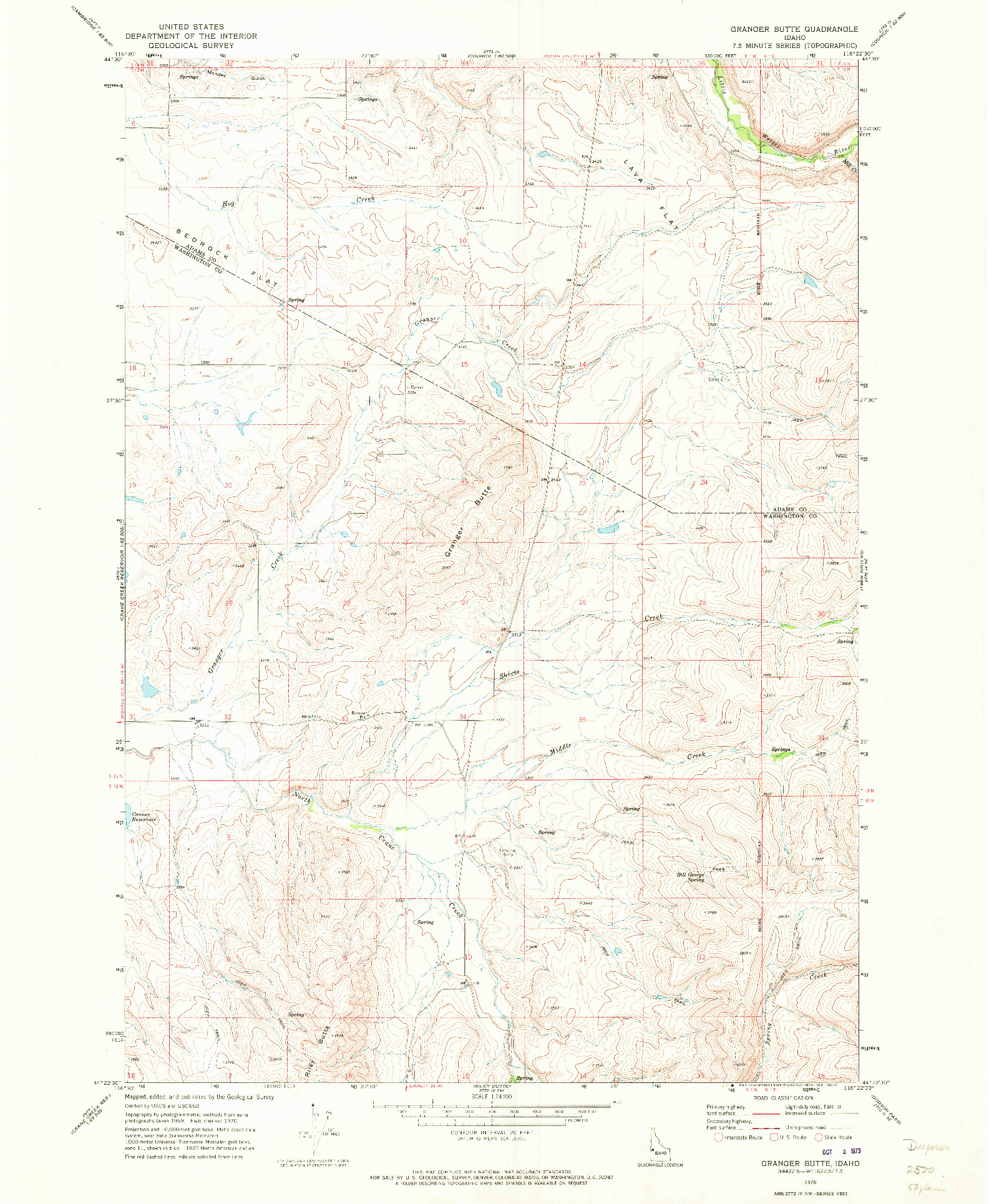 USGS 1:24000-SCALE QUADRANGLE FOR GRANGER BUTTE, ID 1970