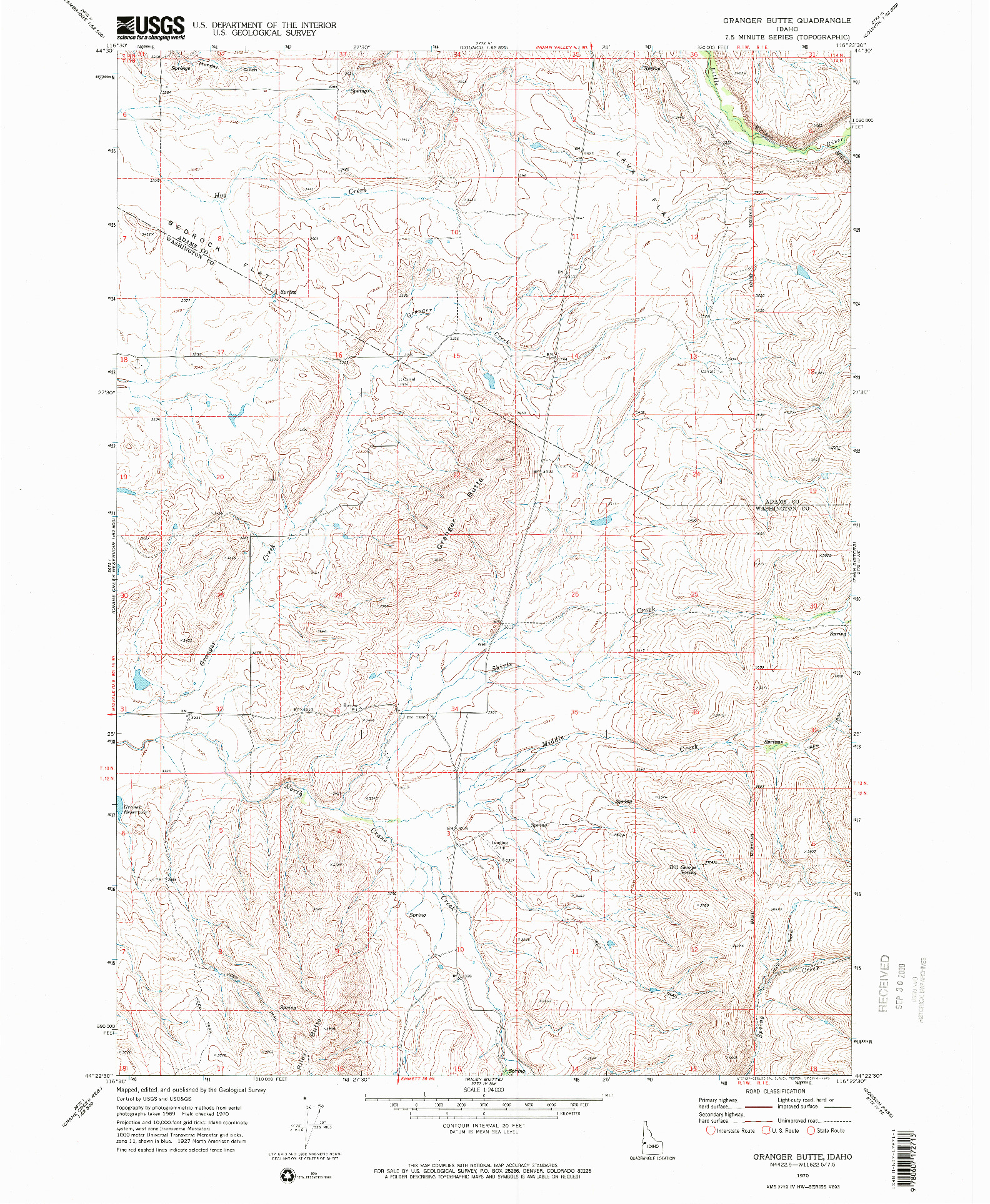 USGS 1:24000-SCALE QUADRANGLE FOR GRANGER BUTTE, ID 1970