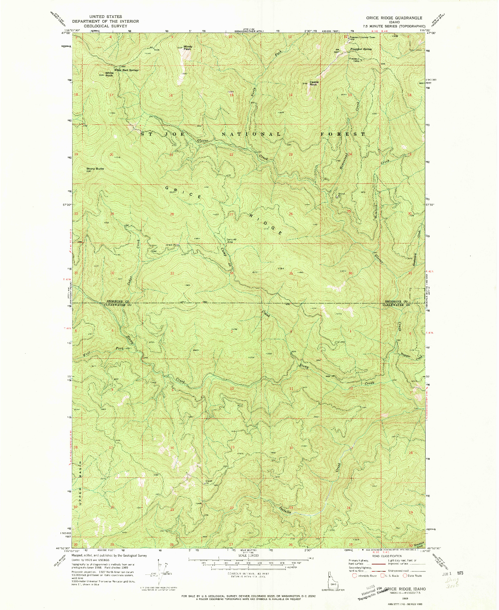 USGS 1:24000-SCALE QUADRANGLE FOR GRICE RIDGE, ID 1969