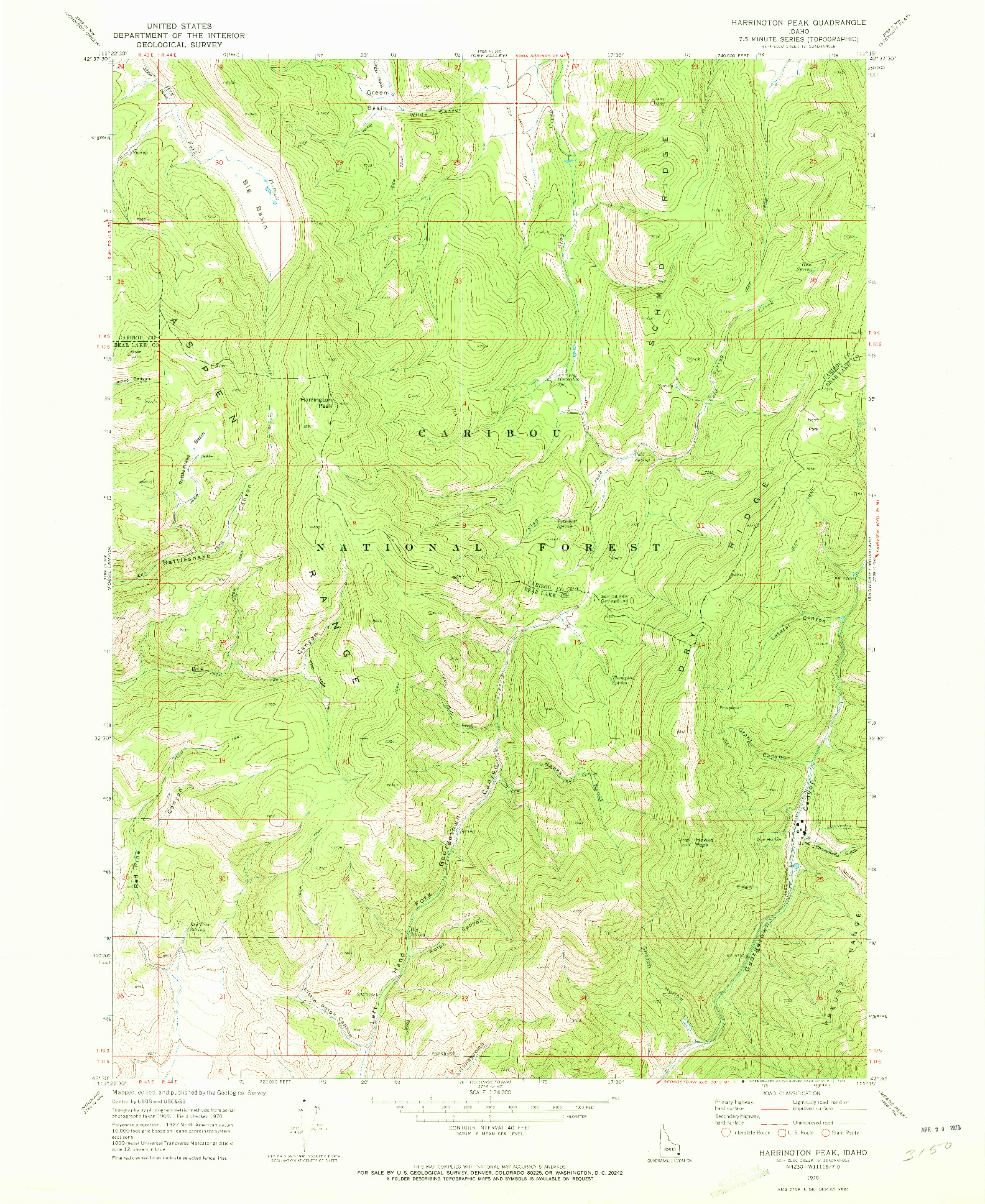 USGS 1:24000-SCALE QUADRANGLE FOR HARRINGTON PEAK, ID 1970