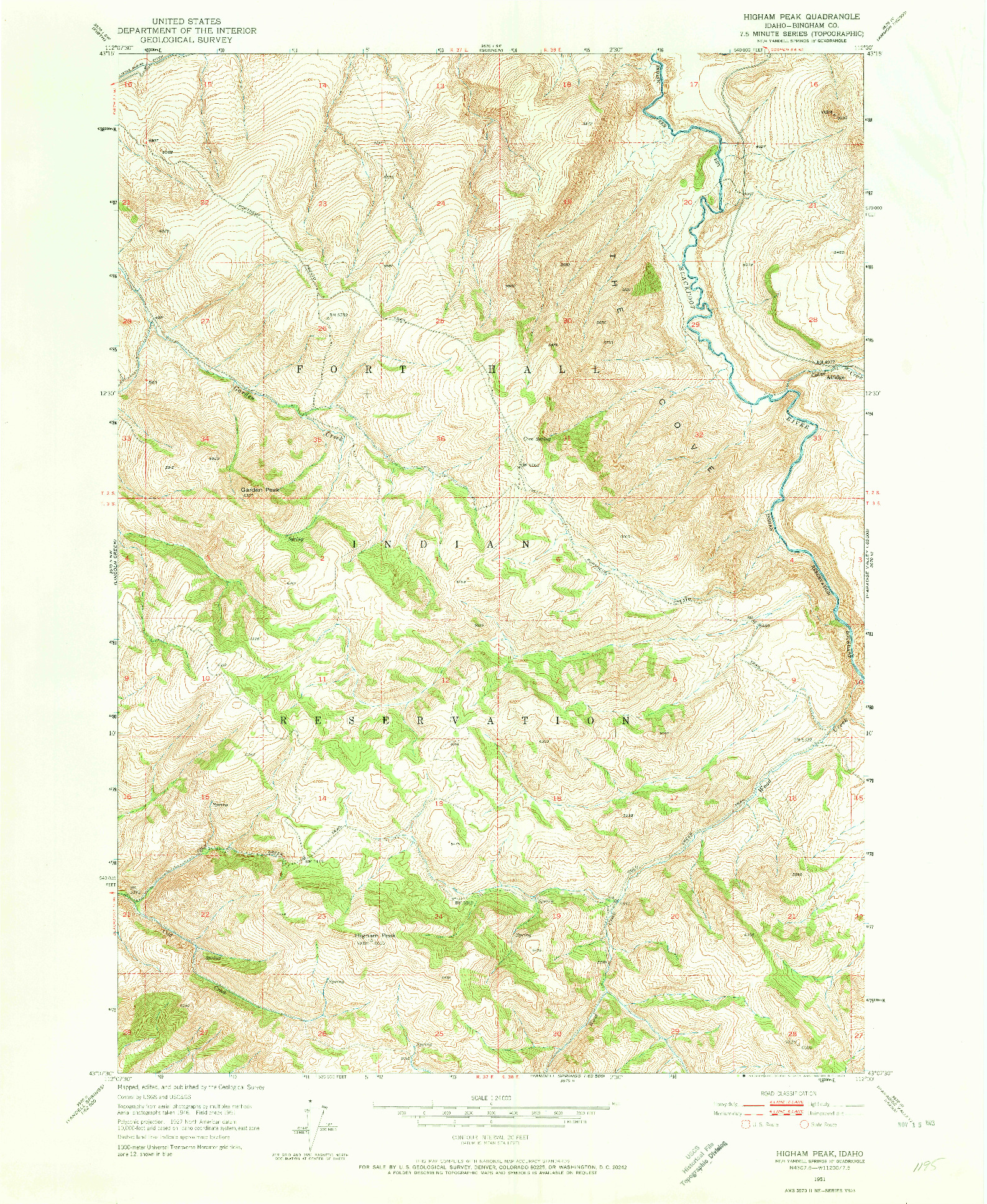 USGS 1:24000-SCALE QUADRANGLE FOR HIGHAM PEAK, ID 1951