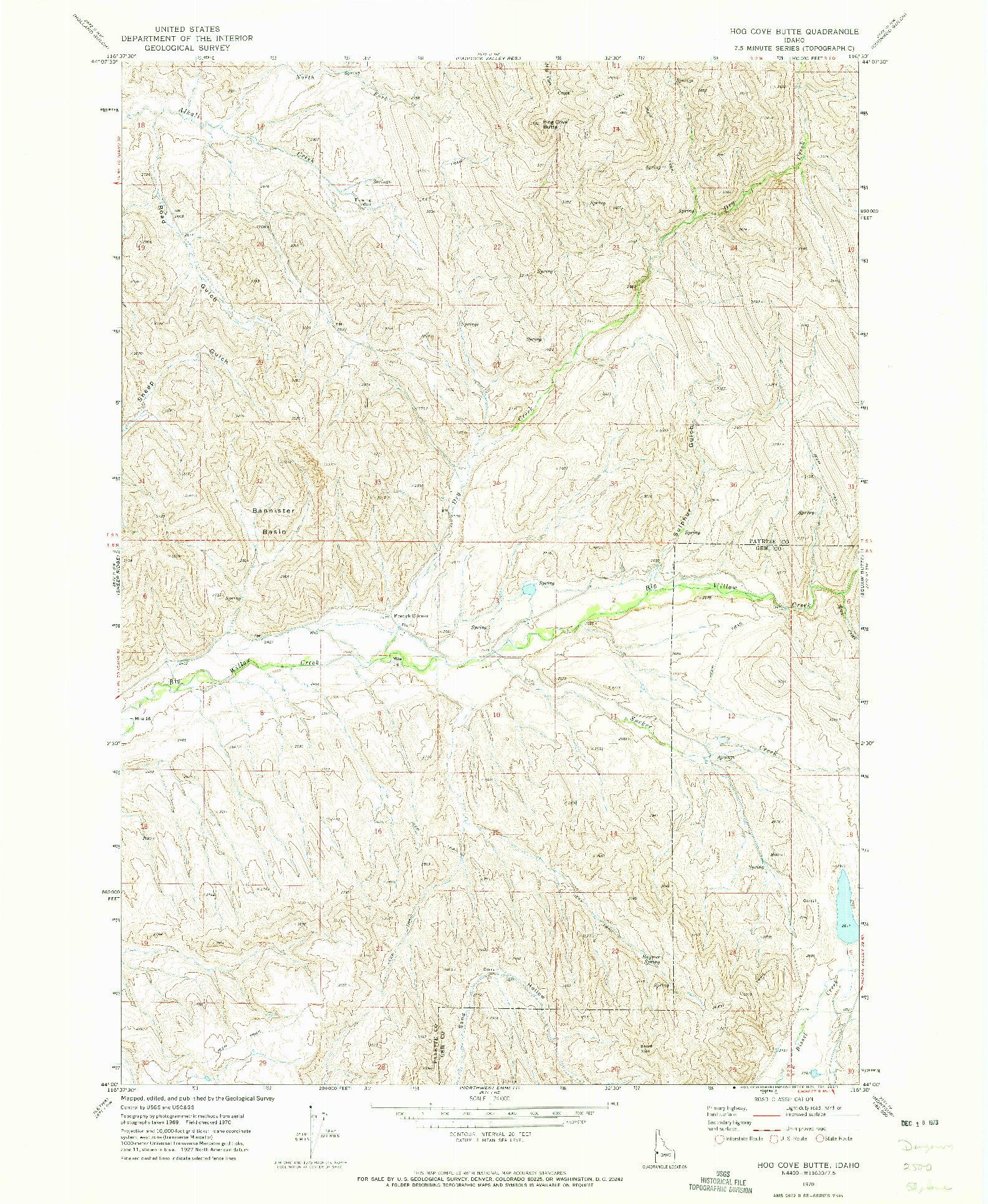 USGS 1:24000-SCALE QUADRANGLE FOR HOG COVE BUTTE, ID 1970