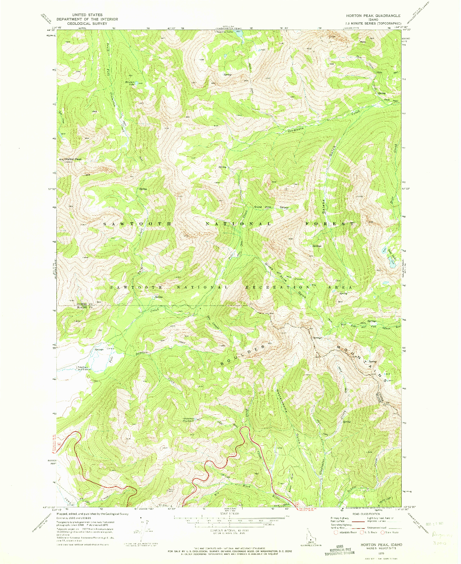 USGS 1:24000-SCALE QUADRANGLE FOR HORTON PEAK, ID 1970