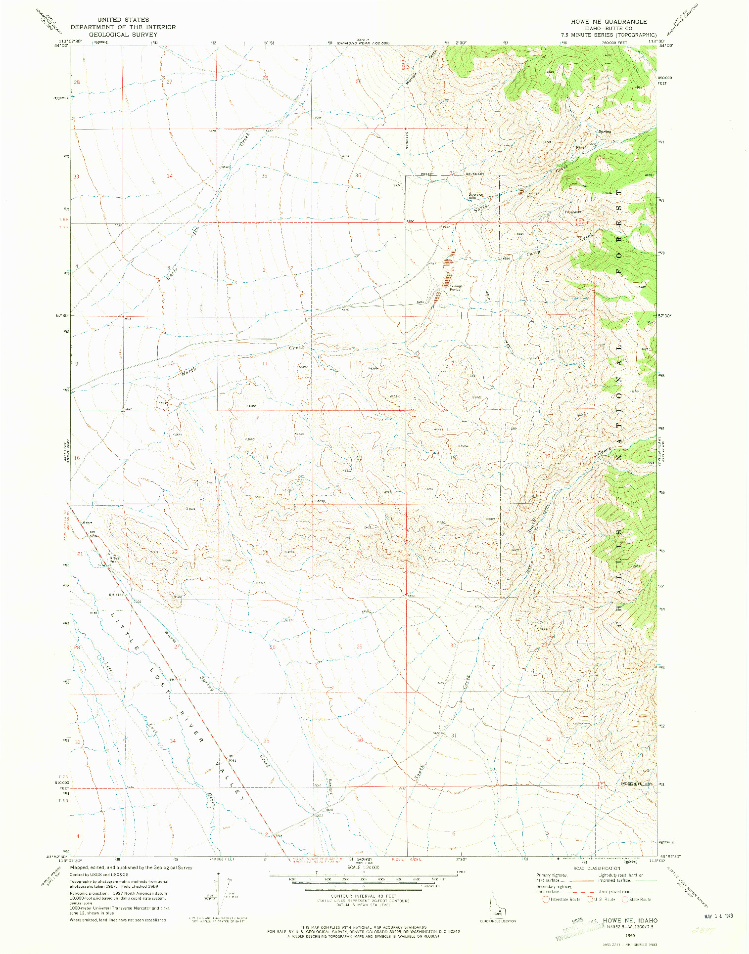 USGS 1:24000-SCALE QUADRANGLE FOR HOWE NE, ID 1969