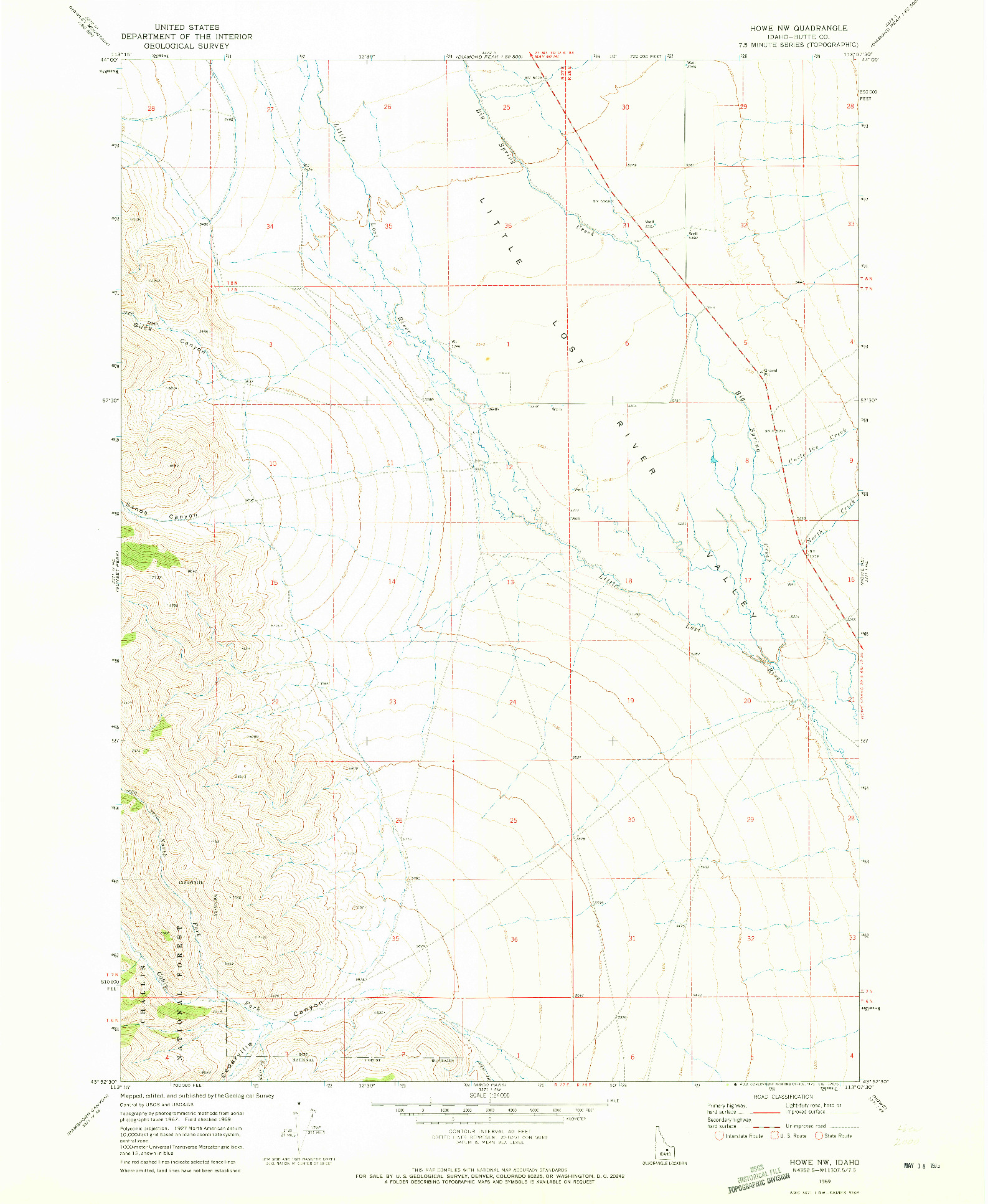 USGS 1:24000-SCALE QUADRANGLE FOR HOWE NW, ID 1969