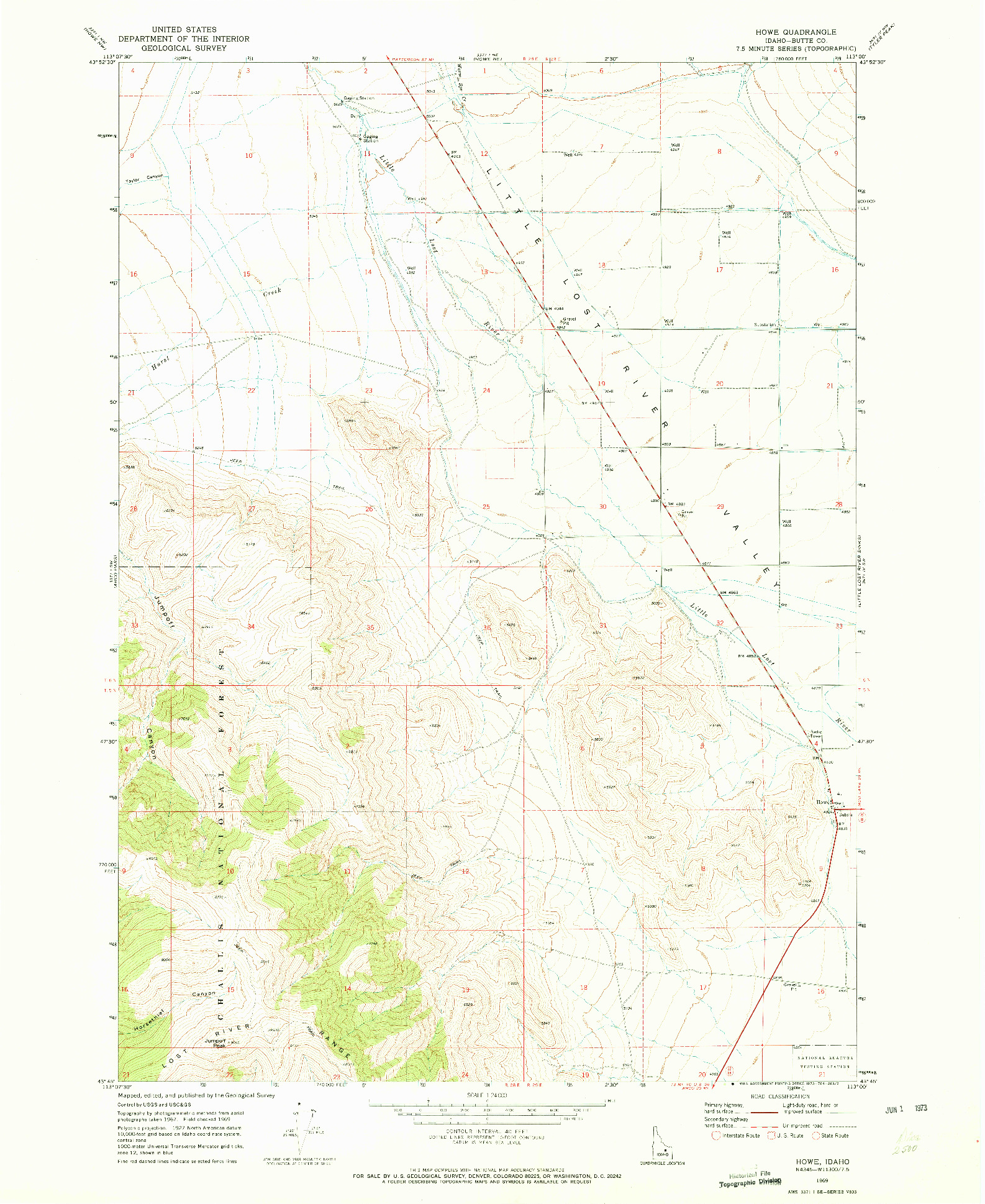 USGS 1:24000-SCALE QUADRANGLE FOR HOWE, ID 1969