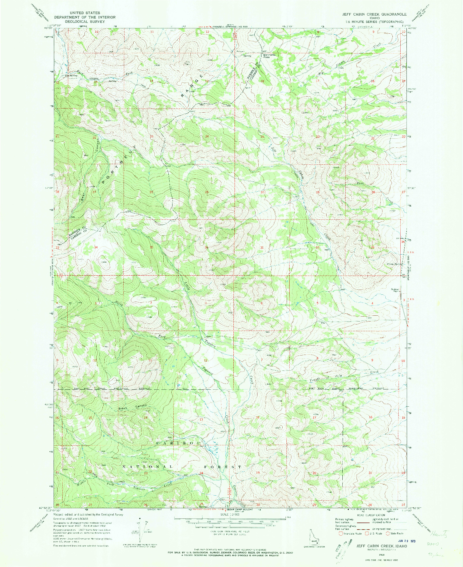 USGS 1:24000-SCALE QUADRANGLE FOR JEFF CABIN CREEK, ID 1968