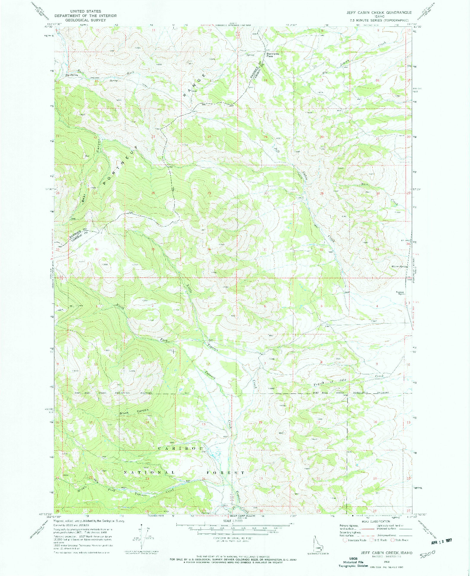 USGS 1:24000-SCALE QUADRANGLE FOR JEFF CABIN CREEK, ID 1968