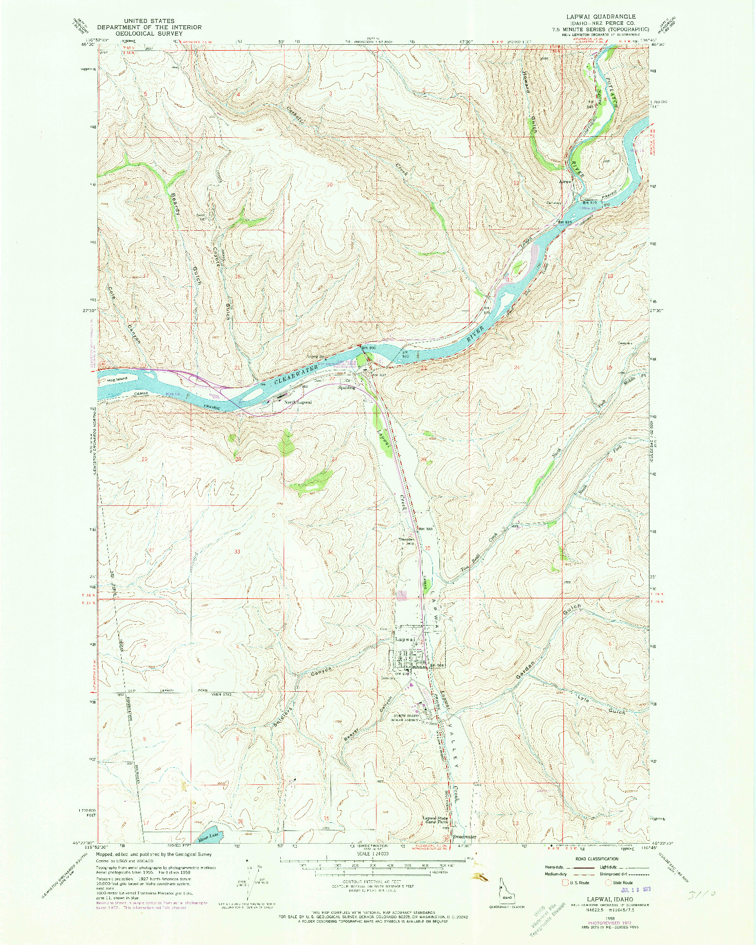 USGS 1:24000-SCALE QUADRANGLE FOR LAPWAI, ID 1958