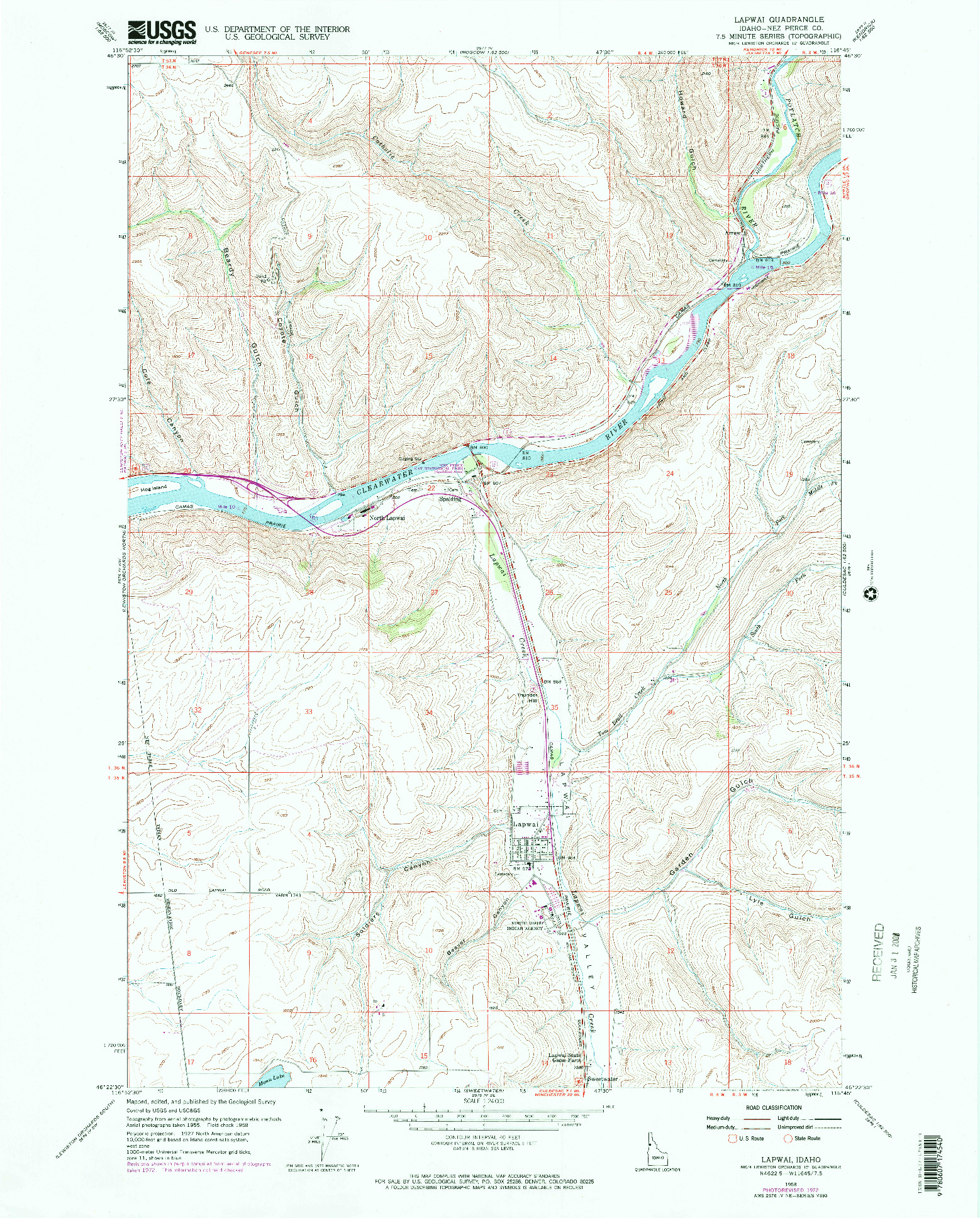 USGS 1:24000-SCALE QUADRANGLE FOR LAPWAI, ID 1958