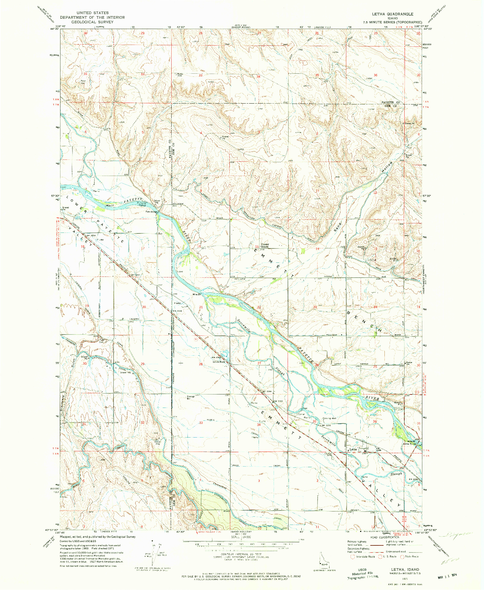 USGS 1:24000-SCALE QUADRANGLE FOR LETHA, ID 1971