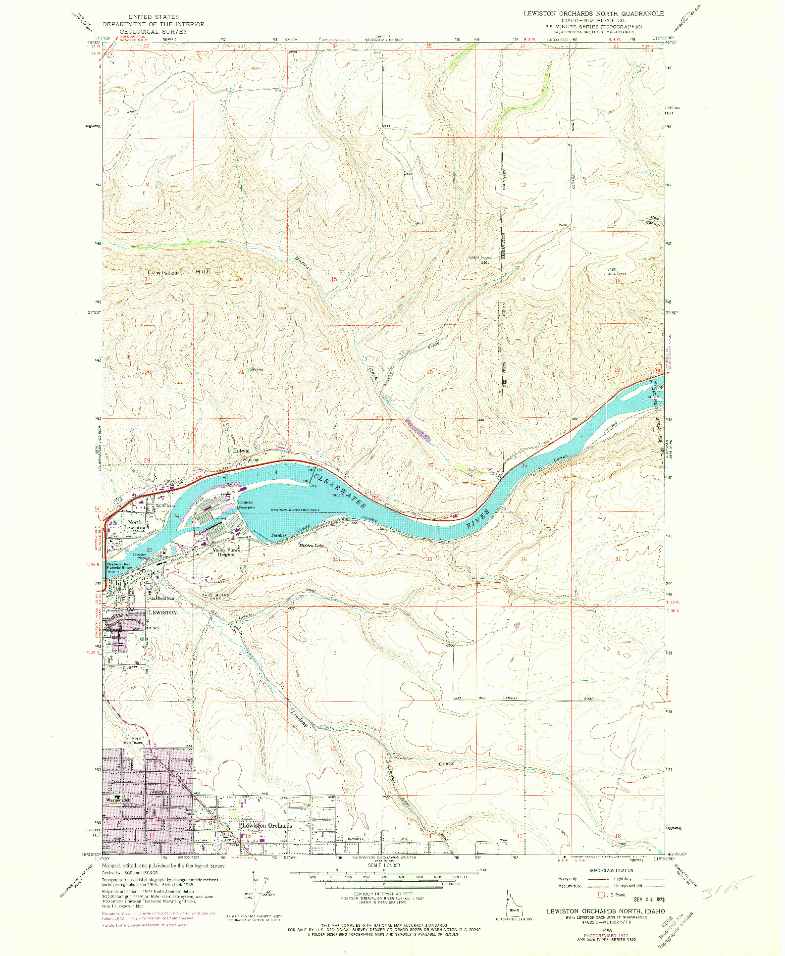 USGS 1:24000-SCALE QUADRANGLE FOR LEWISTON ORCHARDS NORTH, ID 1958