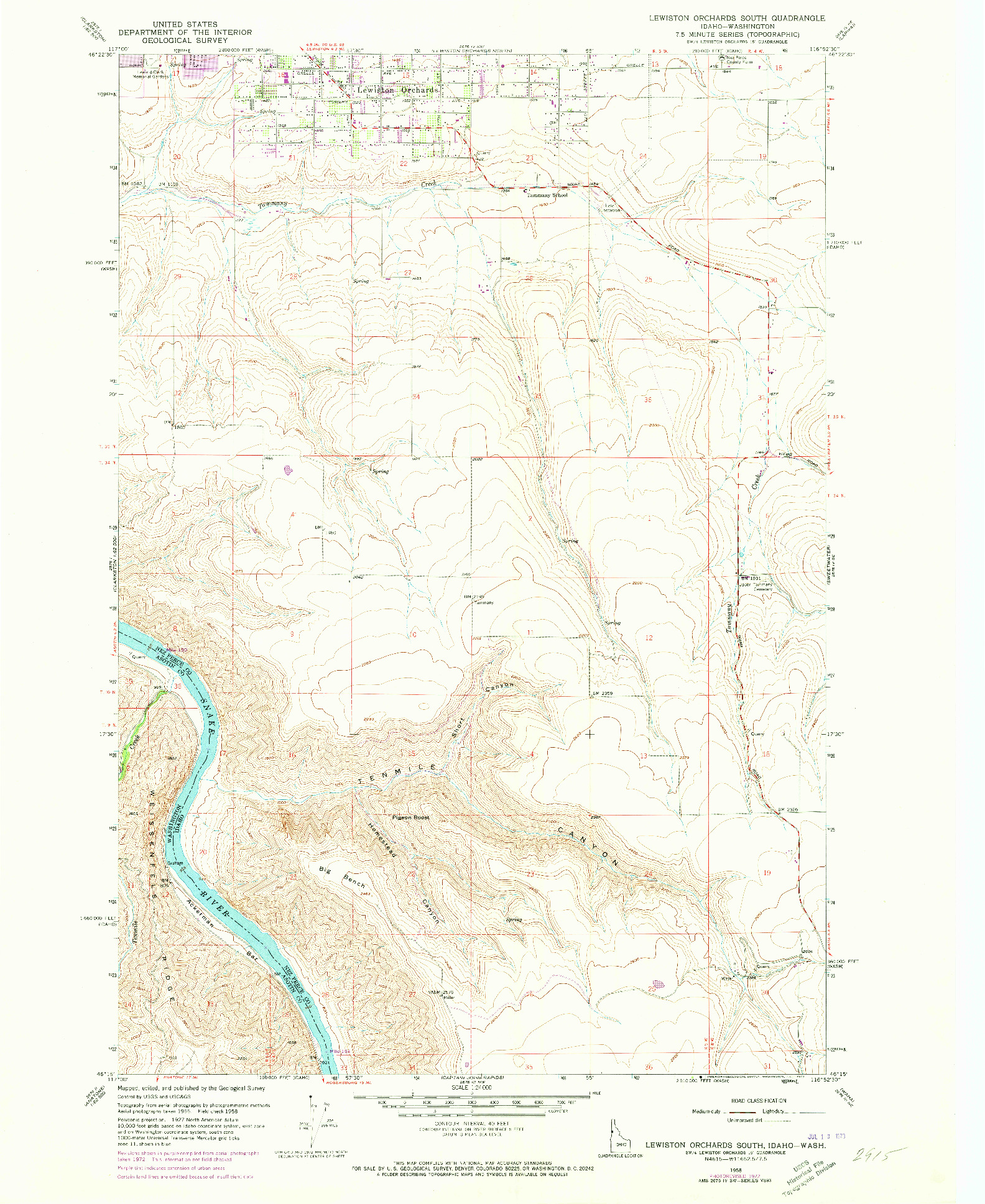 USGS 1:24000-SCALE QUADRANGLE FOR LEWISTON ORCHARDS SOUTH, ID 1958