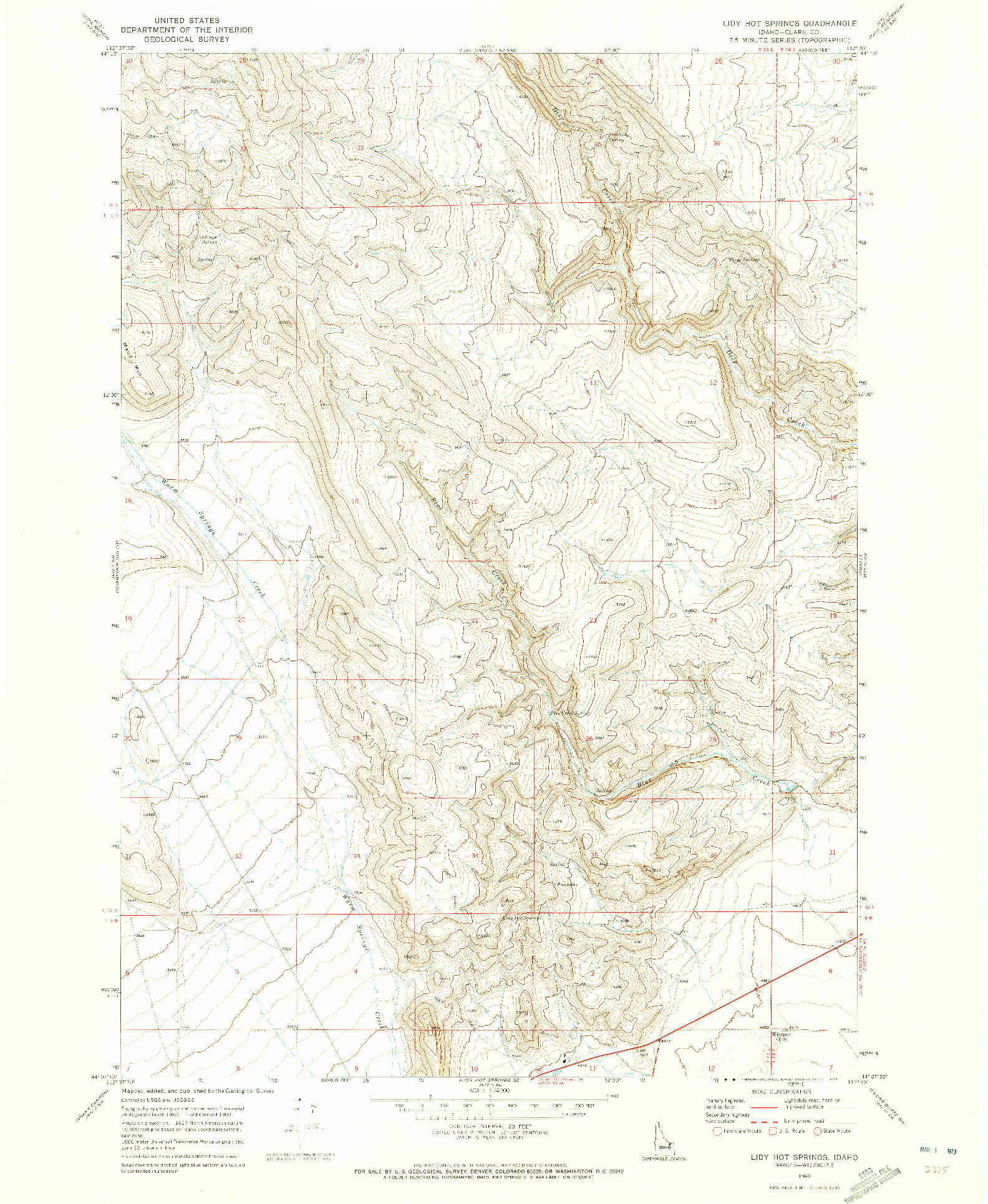 USGS 1:24000-SCALE QUADRANGLE FOR LIDY HOT SPRINGS, ID 1969