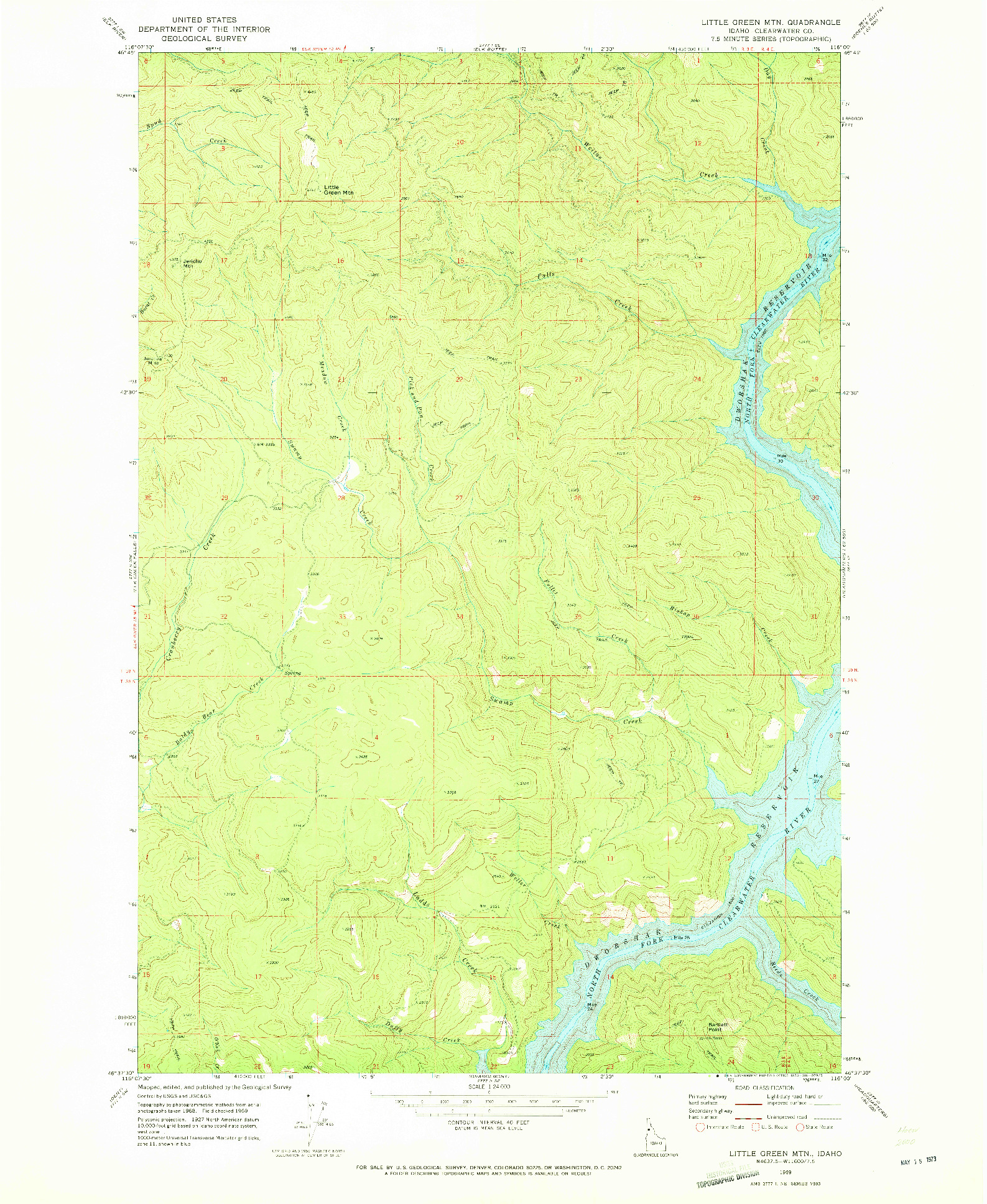 USGS 1:24000-SCALE QUADRANGLE FOR LITTLE GREEN MOUNTAIN, ID 1969
