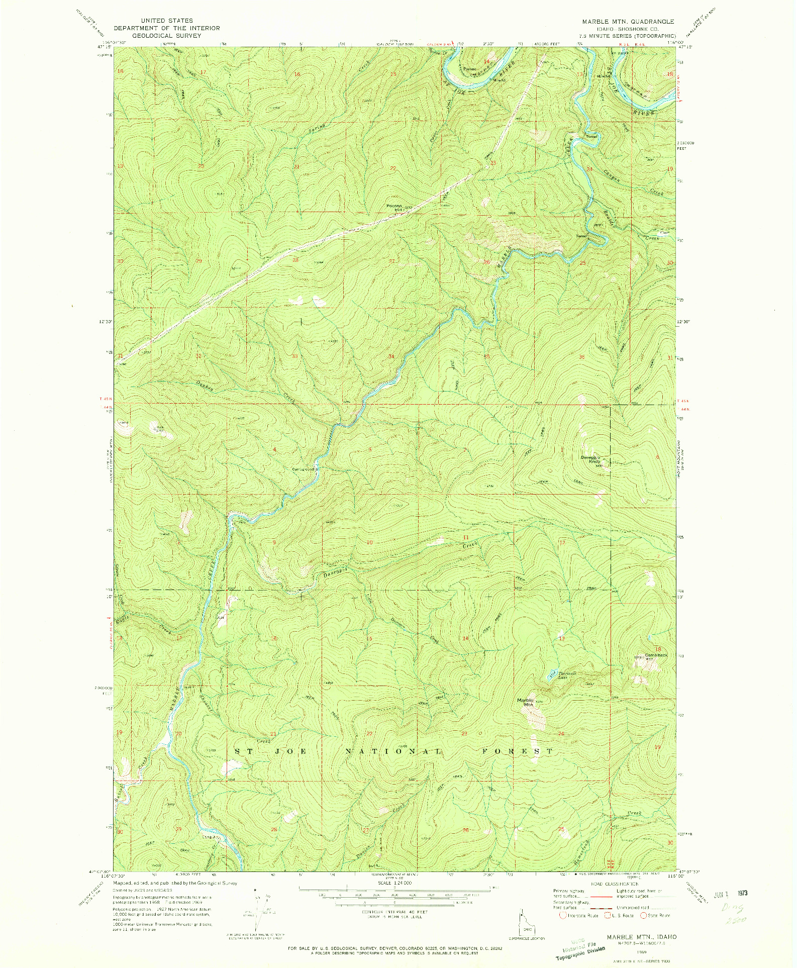 USGS 1:24000-SCALE QUADRANGLE FOR MARBLE MOUNTAIN, ID 1969