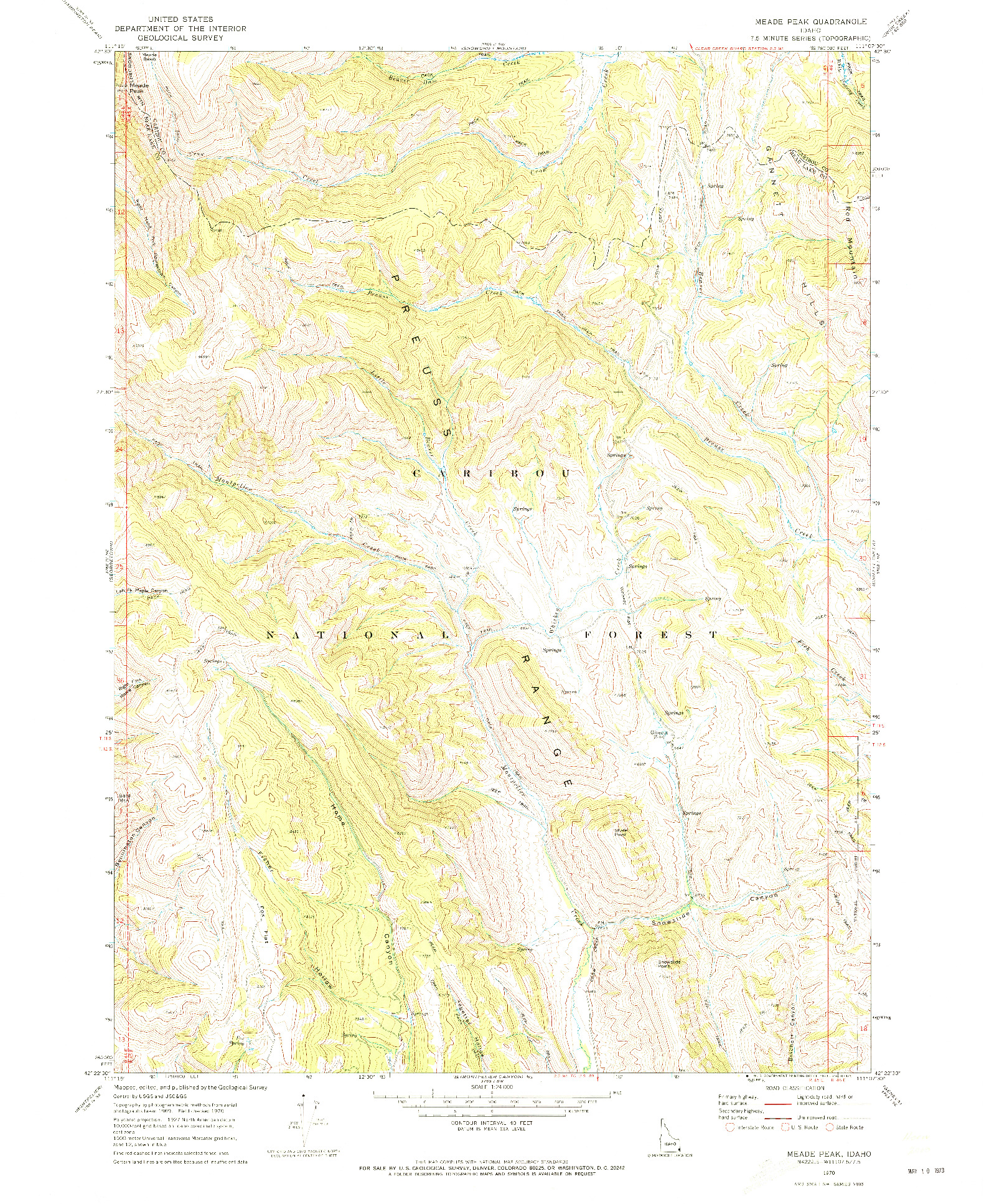 USGS 1:24000-SCALE QUADRANGLE FOR MEADE PEAK, ID 1970