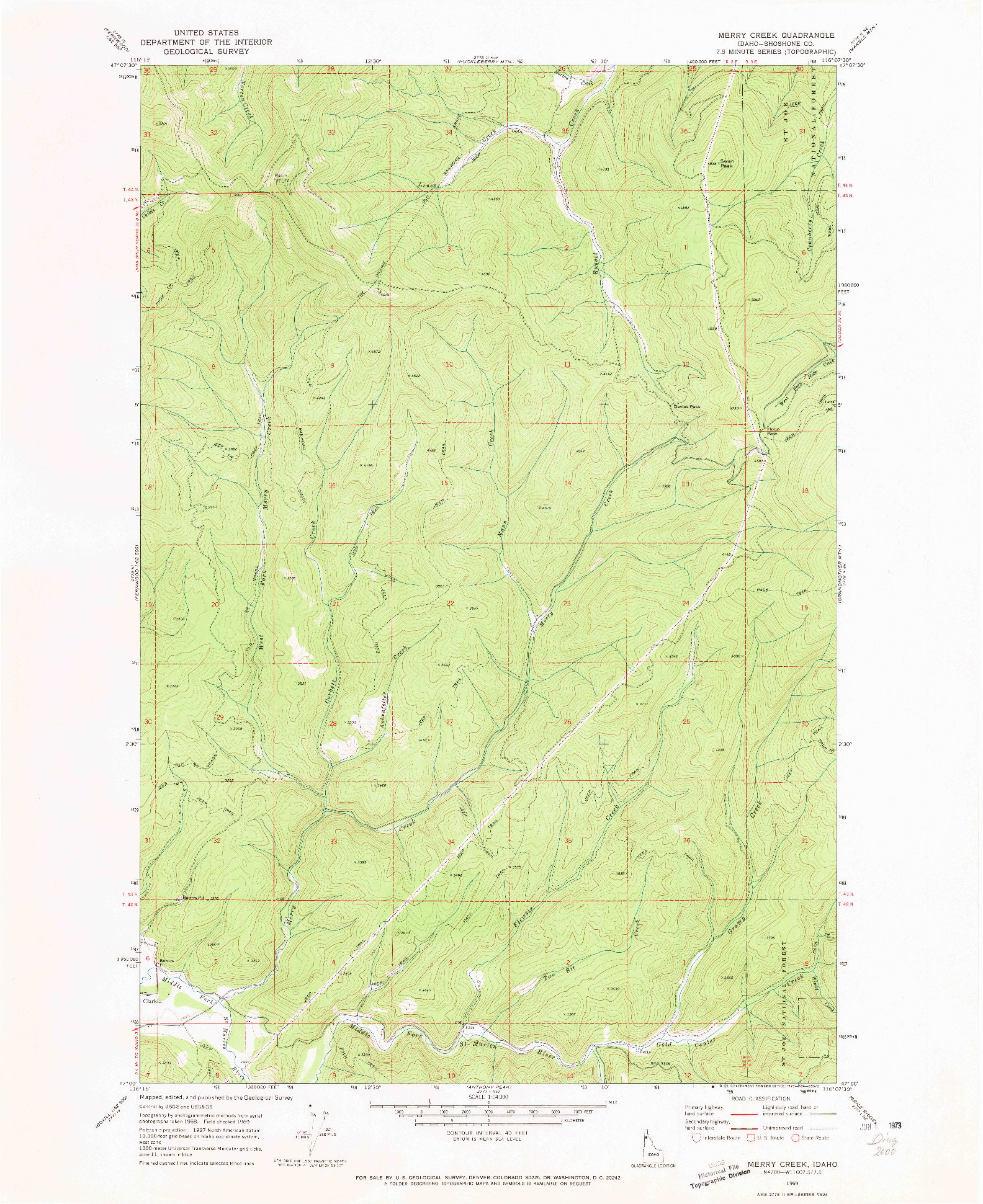 USGS 1:24000-SCALE QUADRANGLE FOR MERRY CREEK, ID 1969