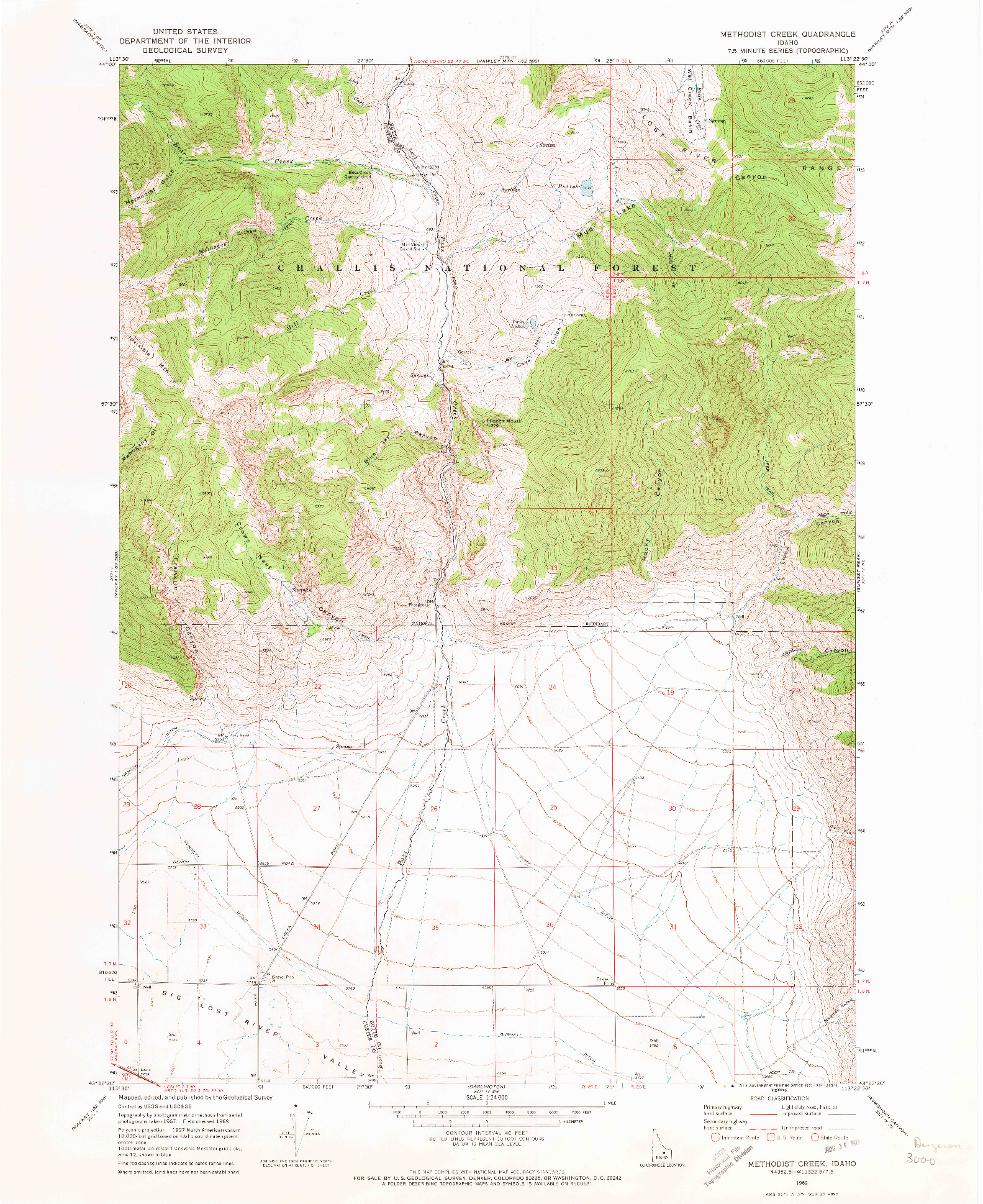 USGS 1:24000-SCALE QUADRANGLE FOR METHODIST CREEK, ID 1969