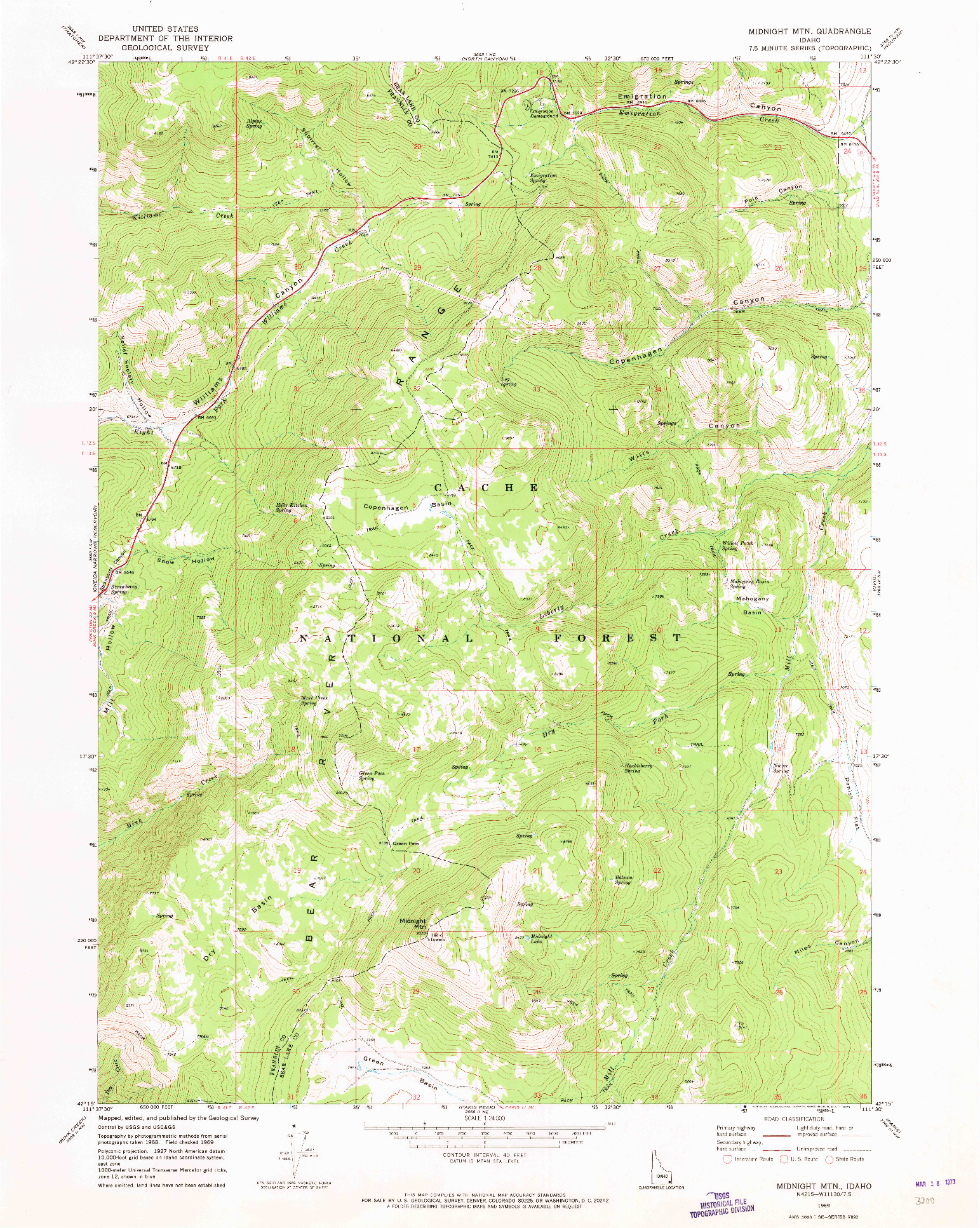 USGS 1:24000-SCALE QUADRANGLE FOR MIDNIGHT MTN, ID 1969