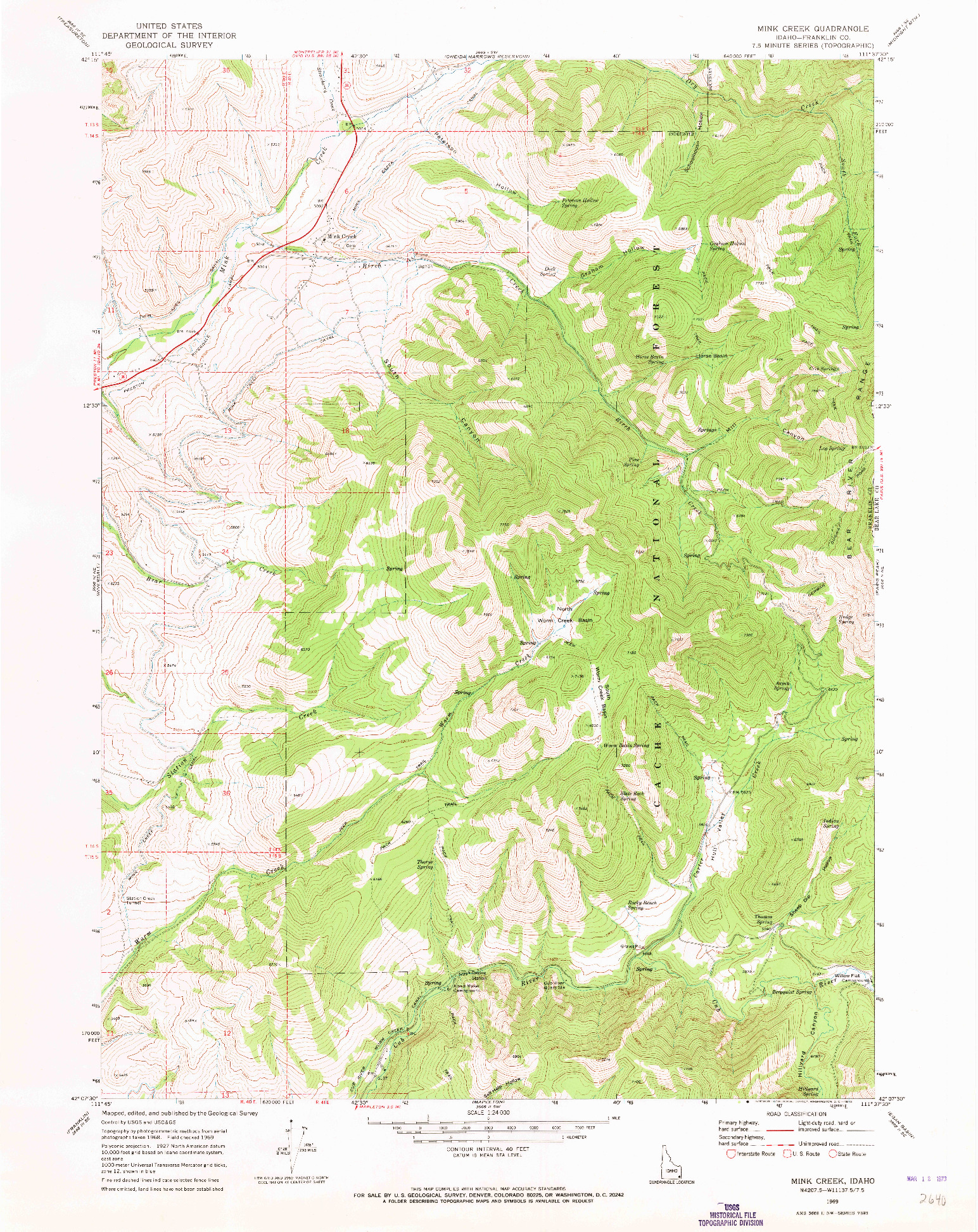USGS 1:24000-SCALE QUADRANGLE FOR MINK CREEK, ID 1969