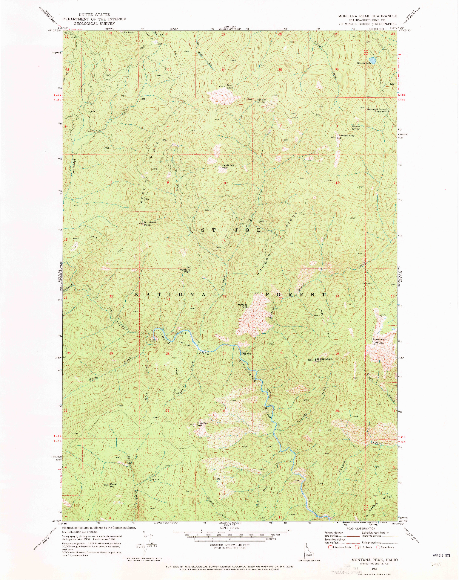 USGS 1:24000-SCALE QUADRANGLE FOR MONTANA PEAK, ID 1969