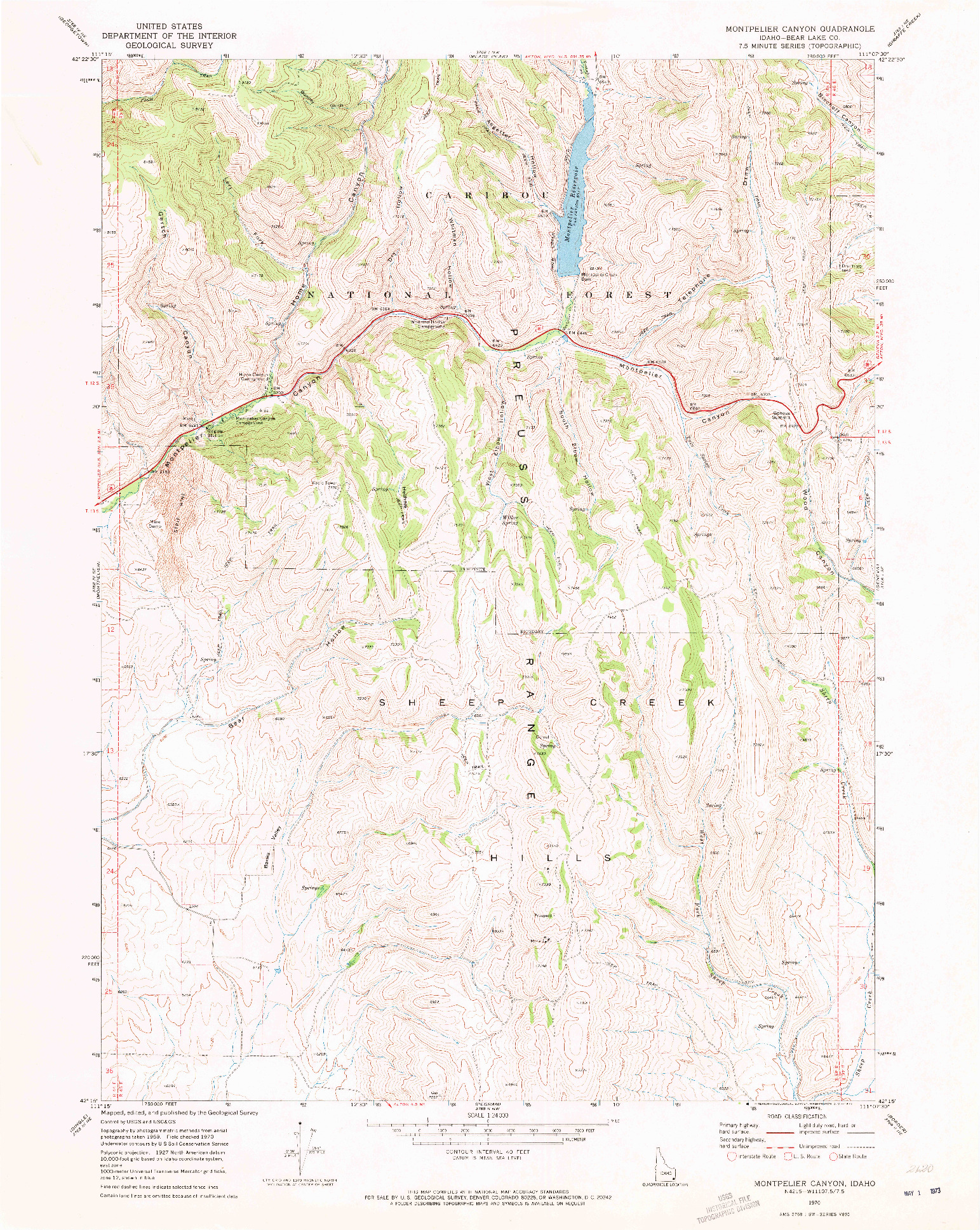 USGS 1:24000-SCALE QUADRANGLE FOR MONTPELIER CANYON, ID 1970