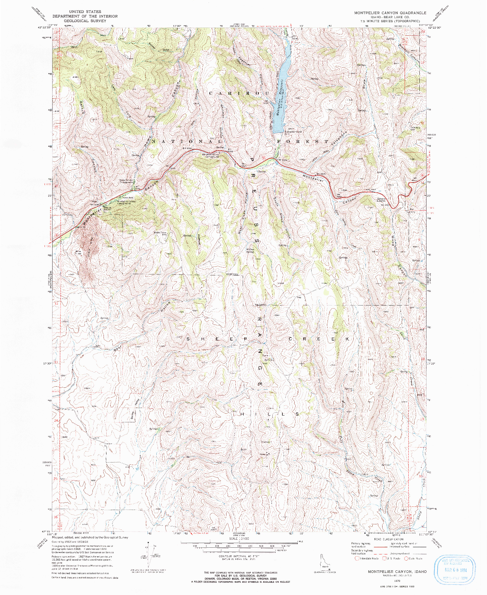 USGS 1:24000-SCALE QUADRANGLE FOR MONTPELIER CANYON, ID 1970