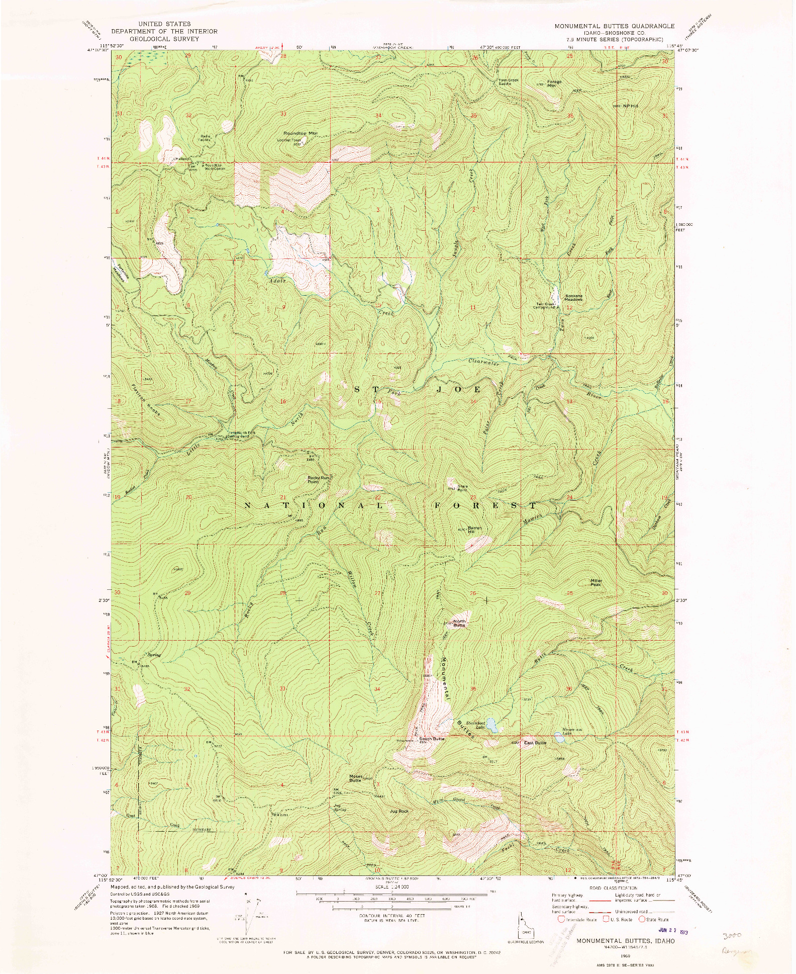 USGS 1:24000-SCALE QUADRANGLE FOR MONUMENTAL BUTTES, ID 1969