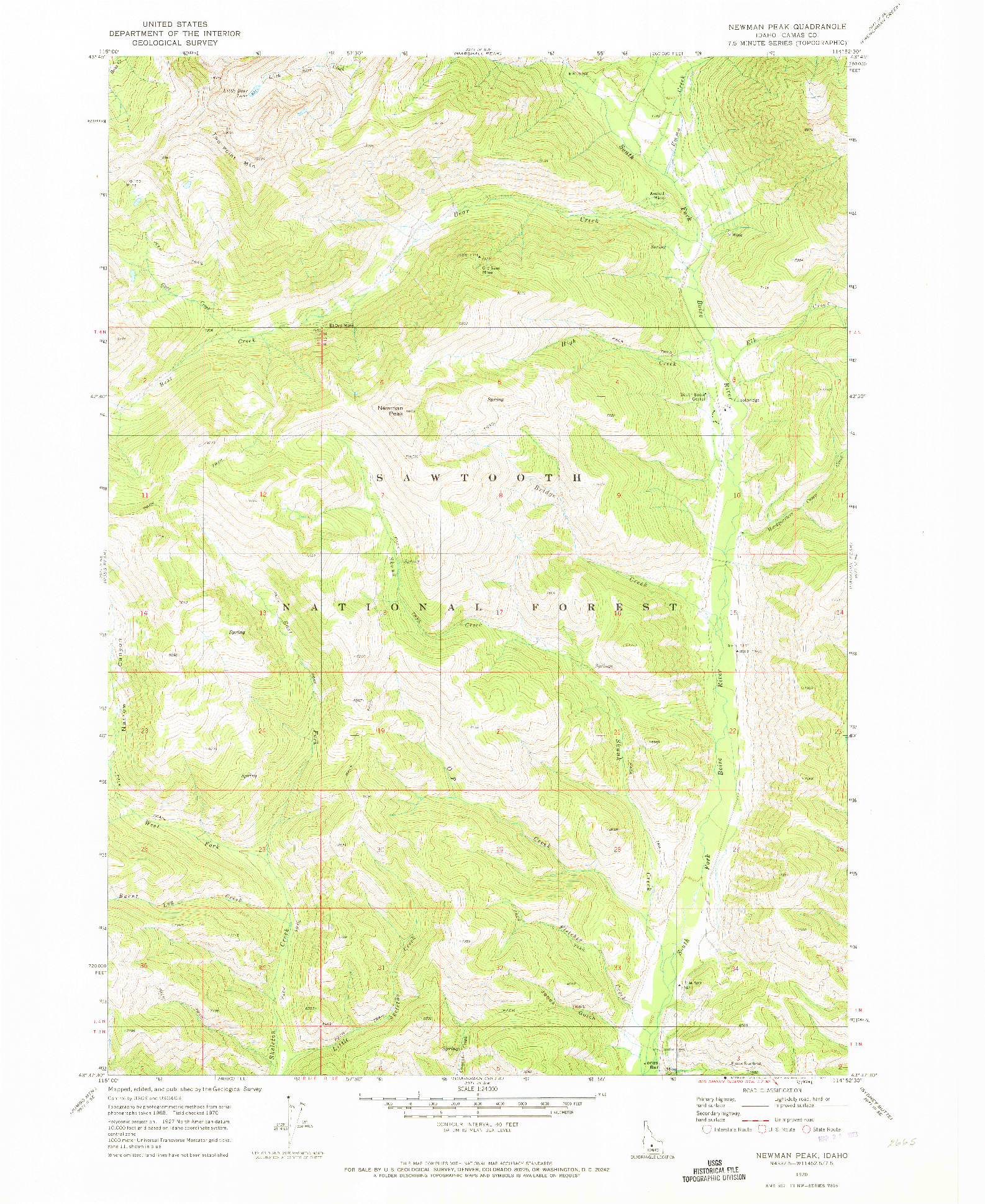 USGS 1:24000-SCALE QUADRANGLE FOR NEWMAN PEAK, ID 1970