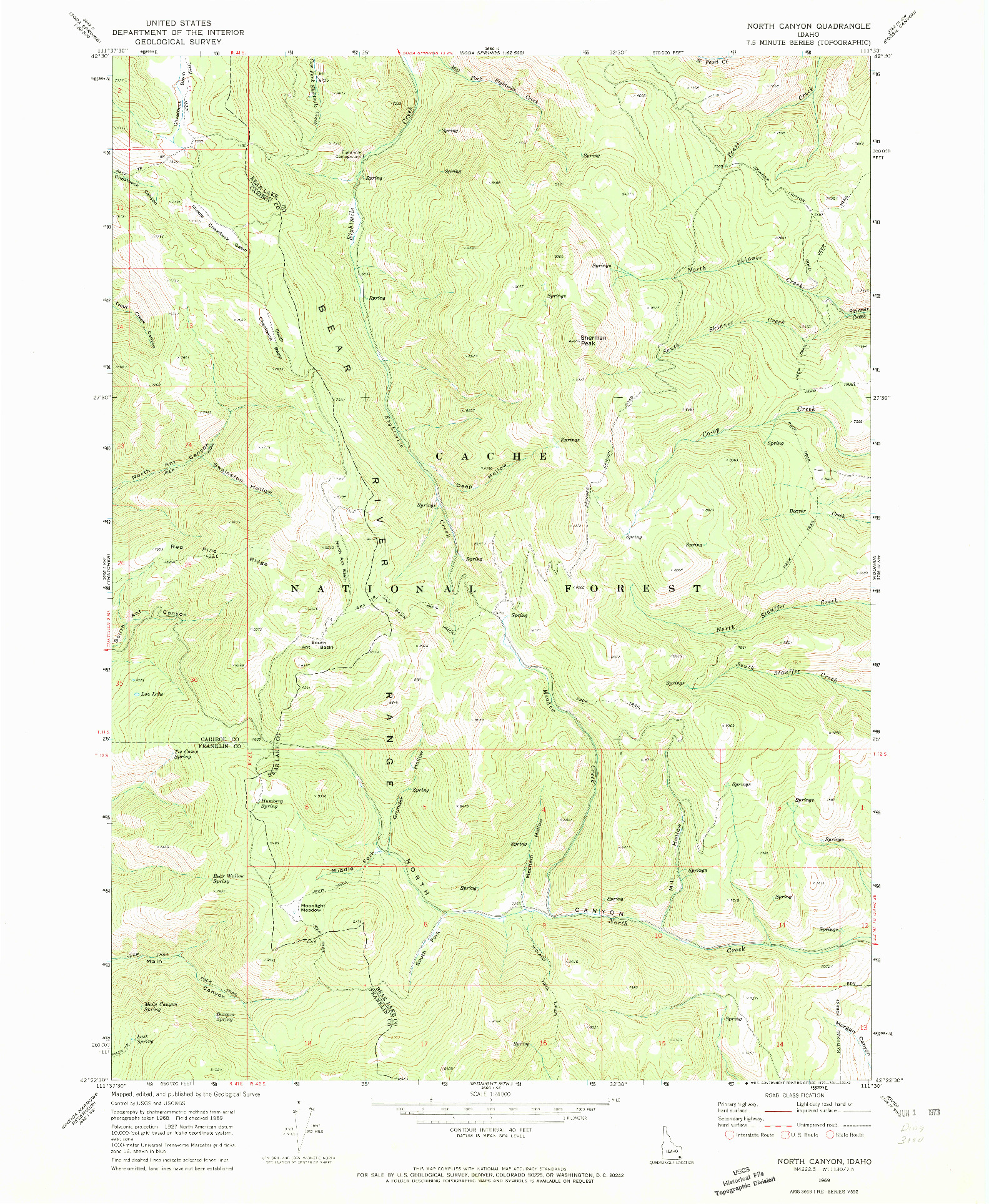 USGS 1:24000-SCALE QUADRANGLE FOR NORTH CANYON, ID 1969