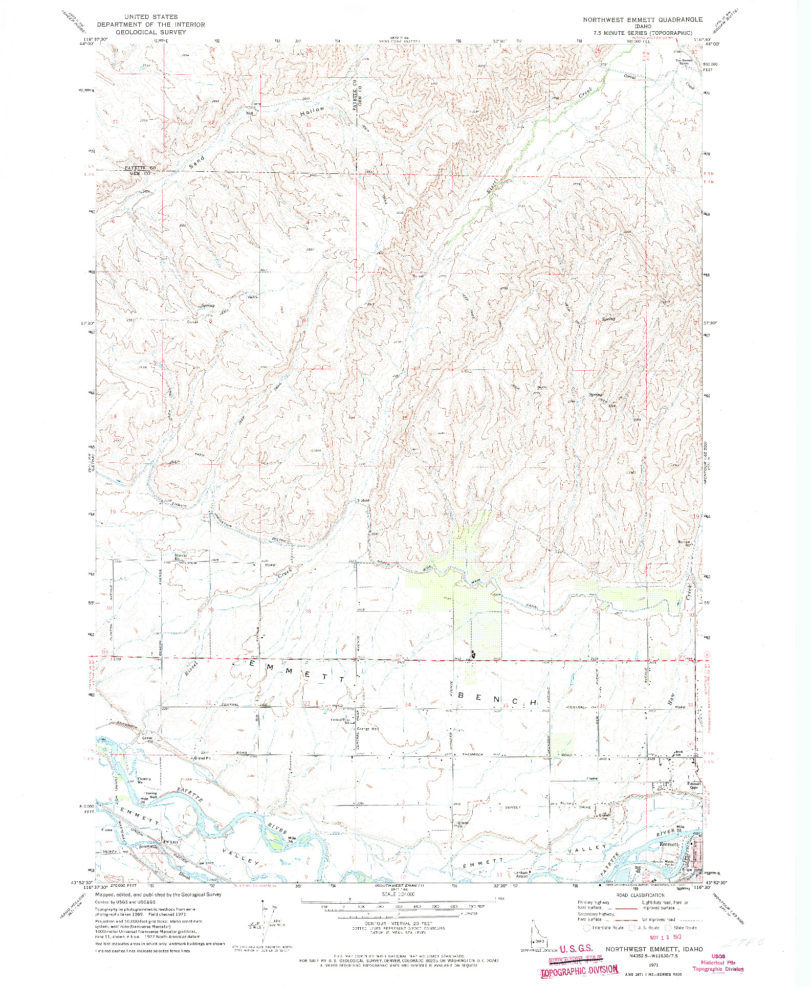 USGS 1:24000-SCALE QUADRANGLE FOR NORTHWEST EMMETT, ID 1971