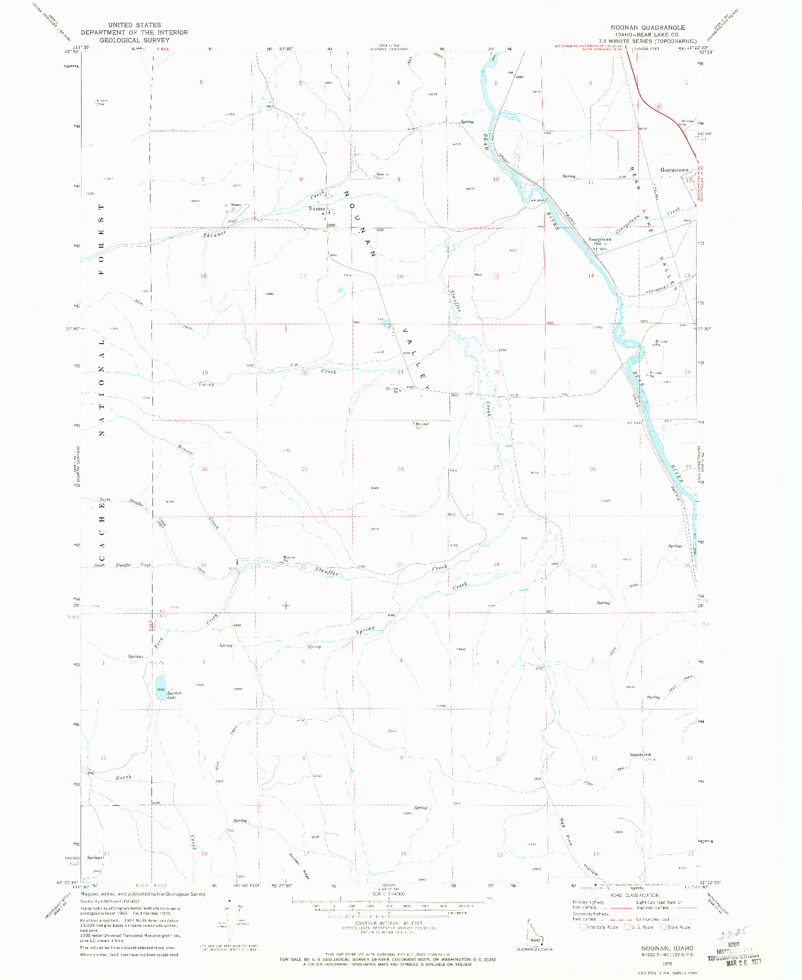 USGS 1:24000-SCALE QUADRANGLE FOR NOUNAN, ID 1970