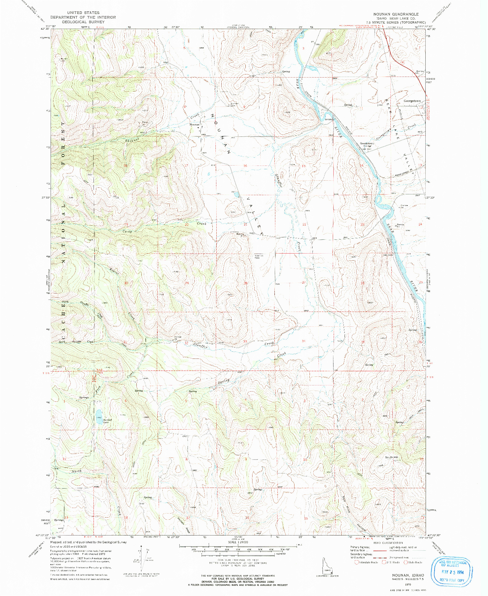 USGS 1:24000-SCALE QUADRANGLE FOR NOUNAN, ID 1970