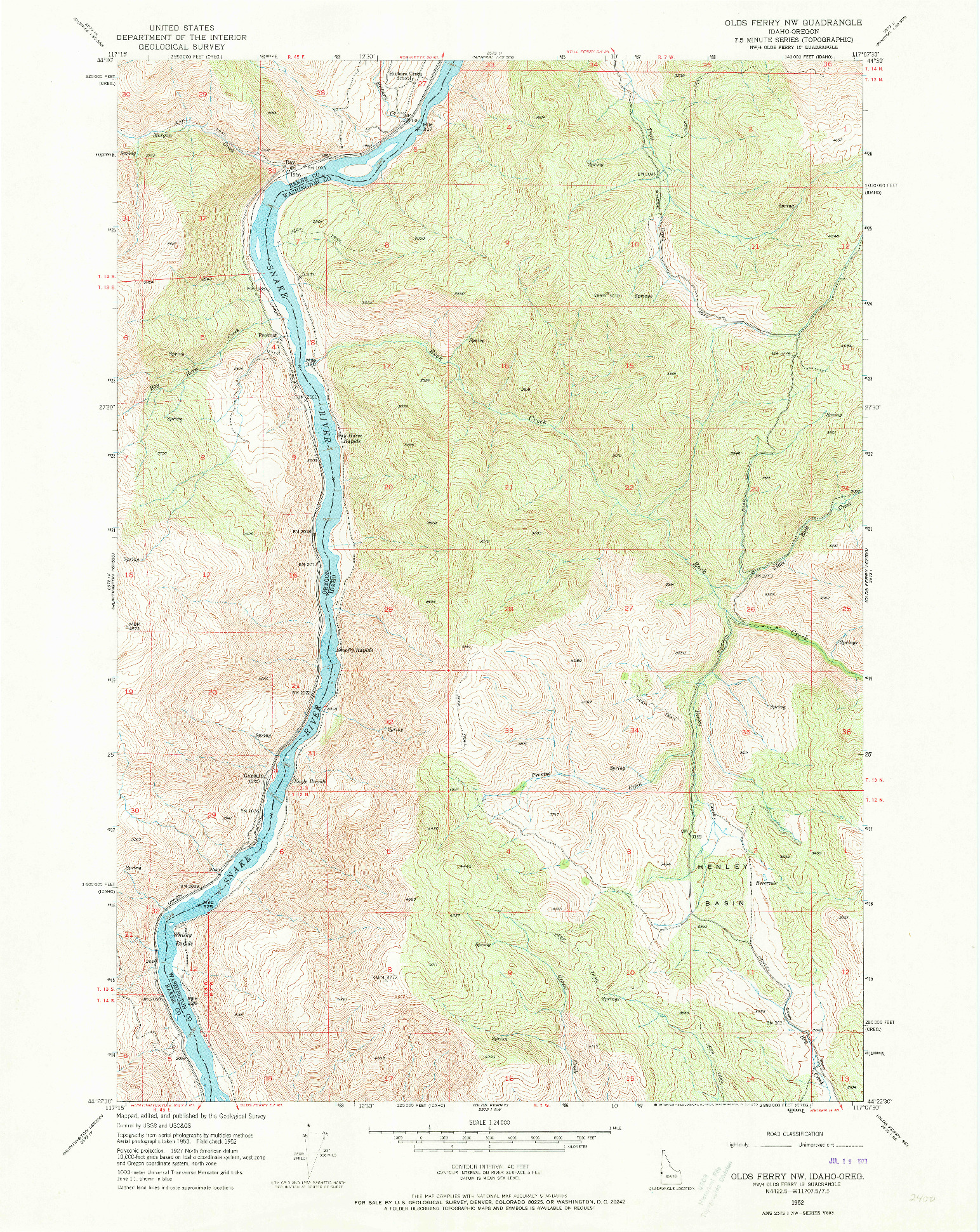 USGS 1:24000-SCALE QUADRANGLE FOR OLDS FERRY NW, ID 1952