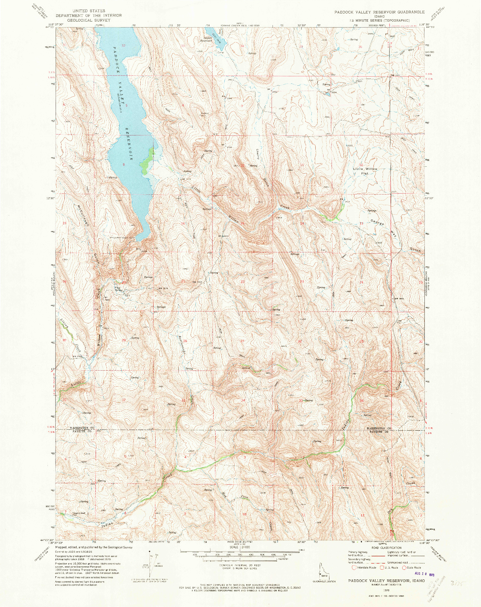 USGS 1:24000-SCALE QUADRANGLE FOR PADDOCK VALLEY RESERVOIR, ID 1970