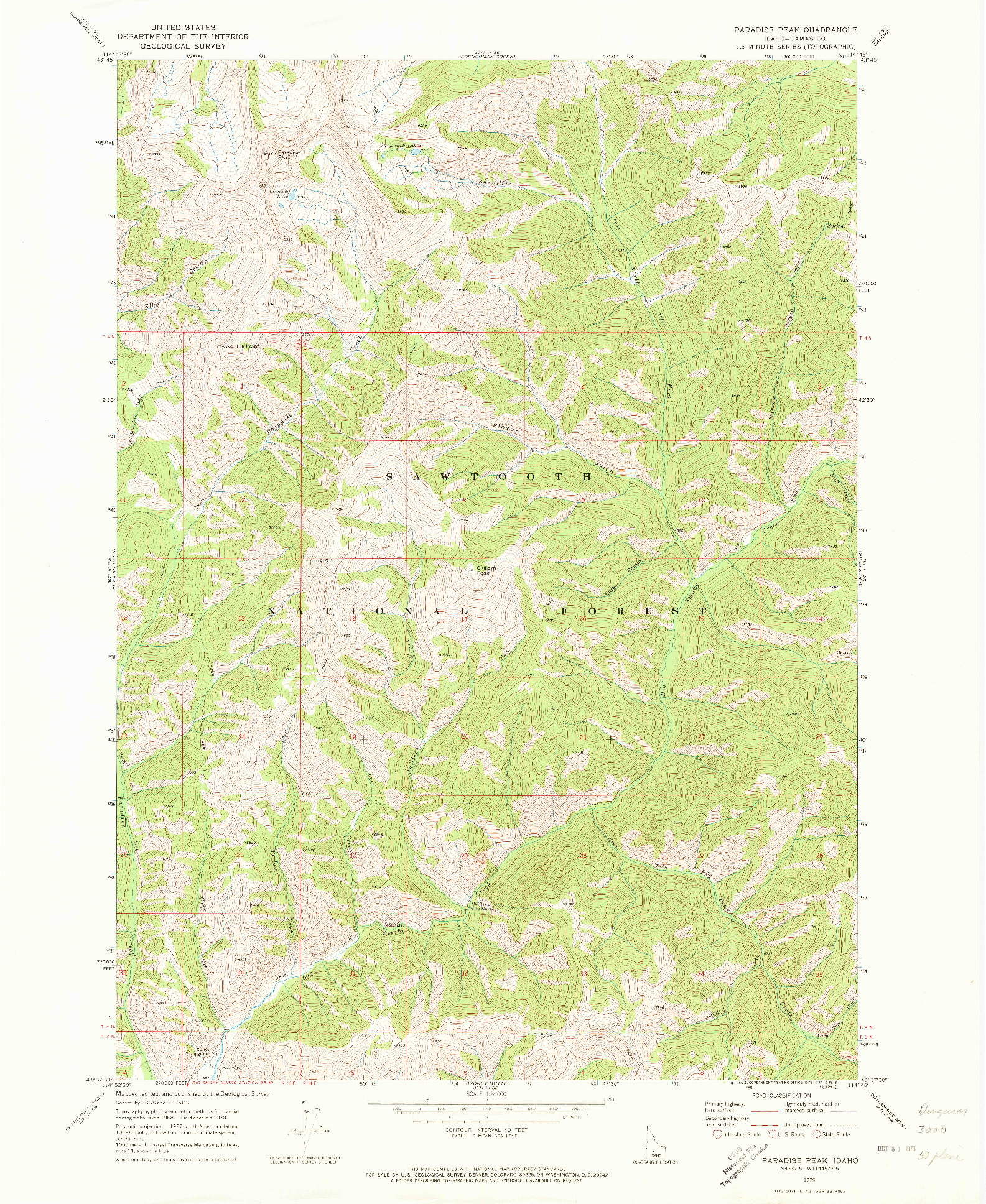 USGS 1:24000-SCALE QUADRANGLE FOR PARADISE PEAK, ID 1970
