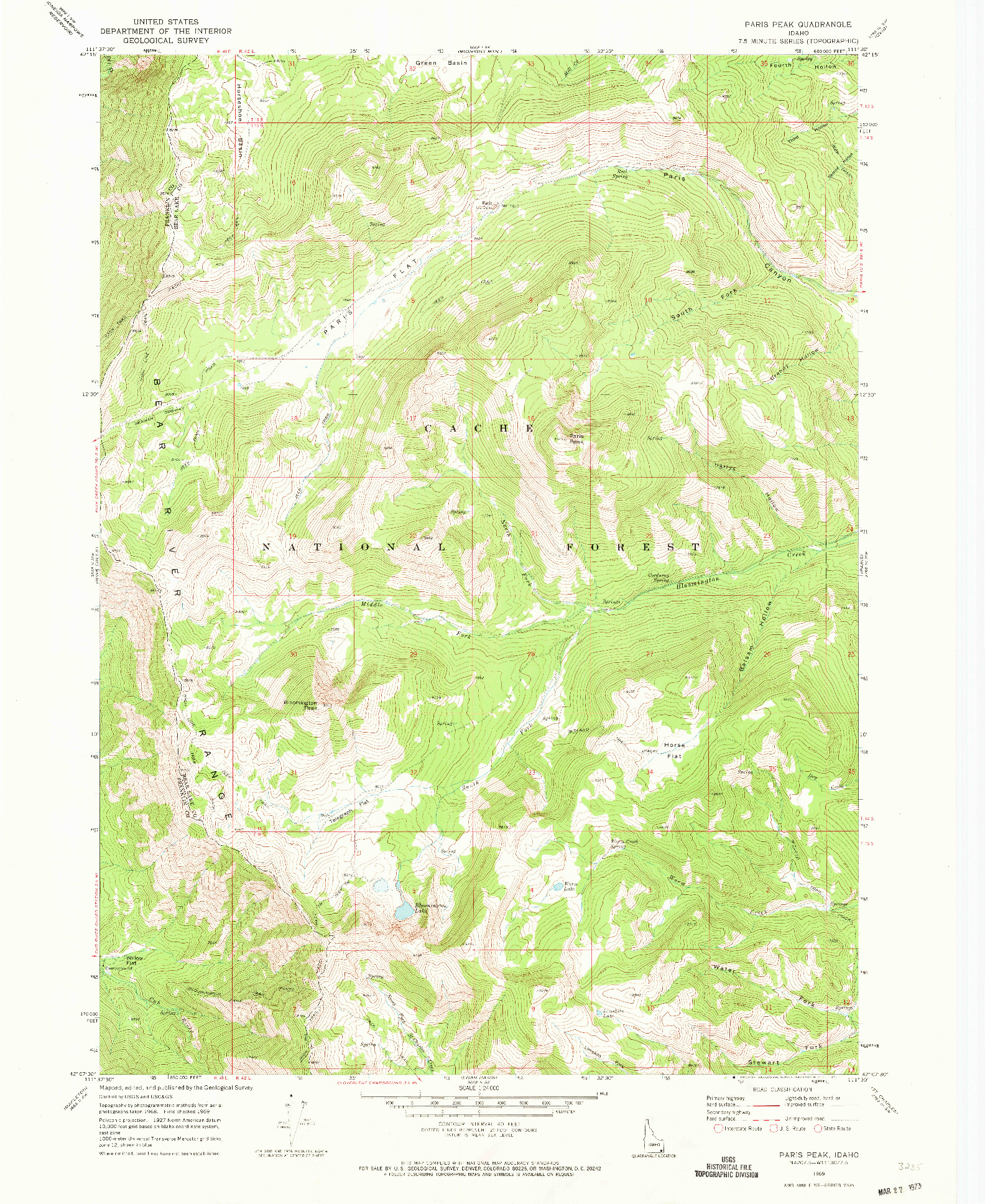 USGS 1:24000-SCALE QUADRANGLE FOR PARIS PEAK, ID 1969