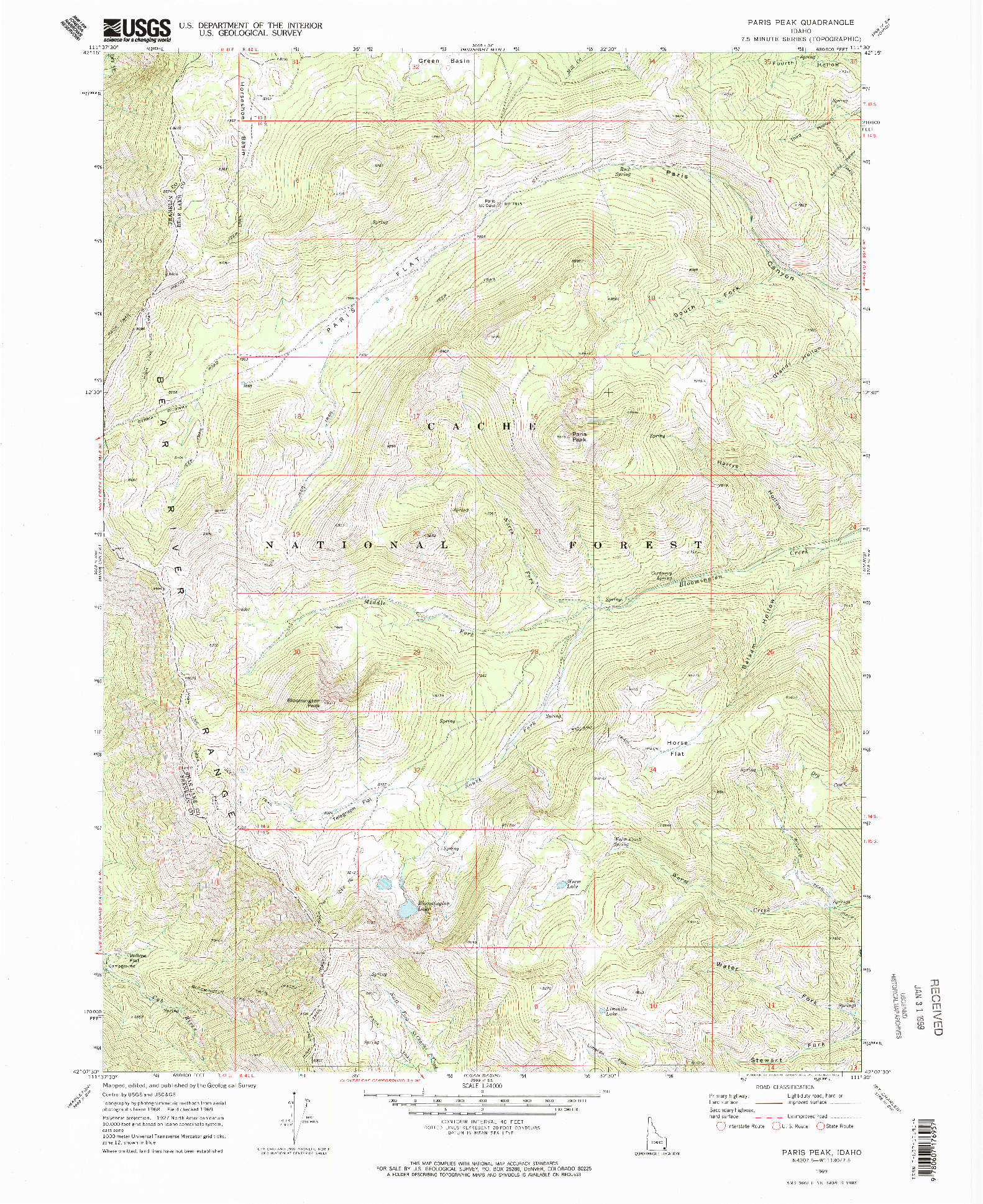 USGS 1:24000-SCALE QUADRANGLE FOR PARIS PEAK, ID 1969