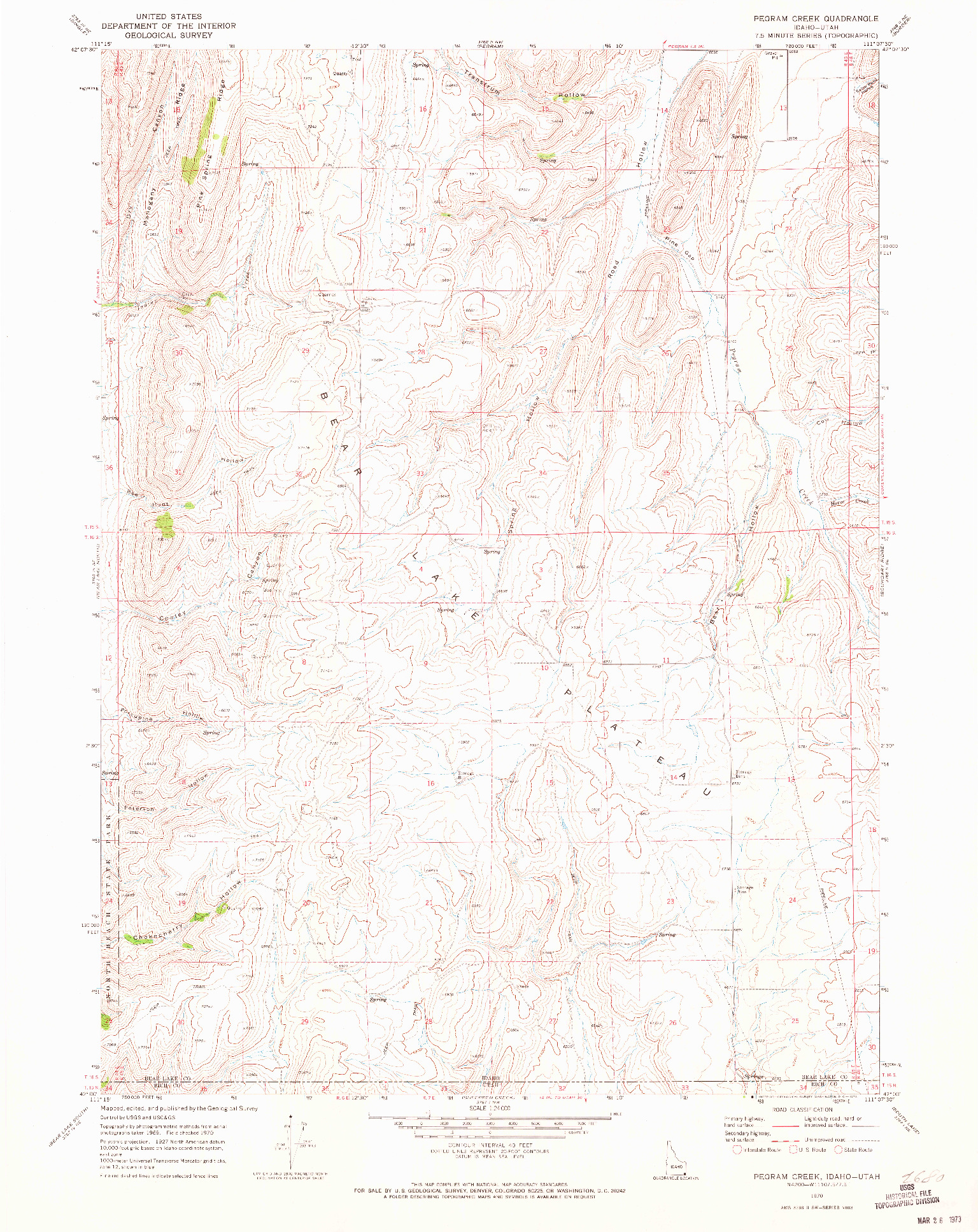 USGS 1:24000-SCALE QUADRANGLE FOR PEGRAM CREEK, ID 1970