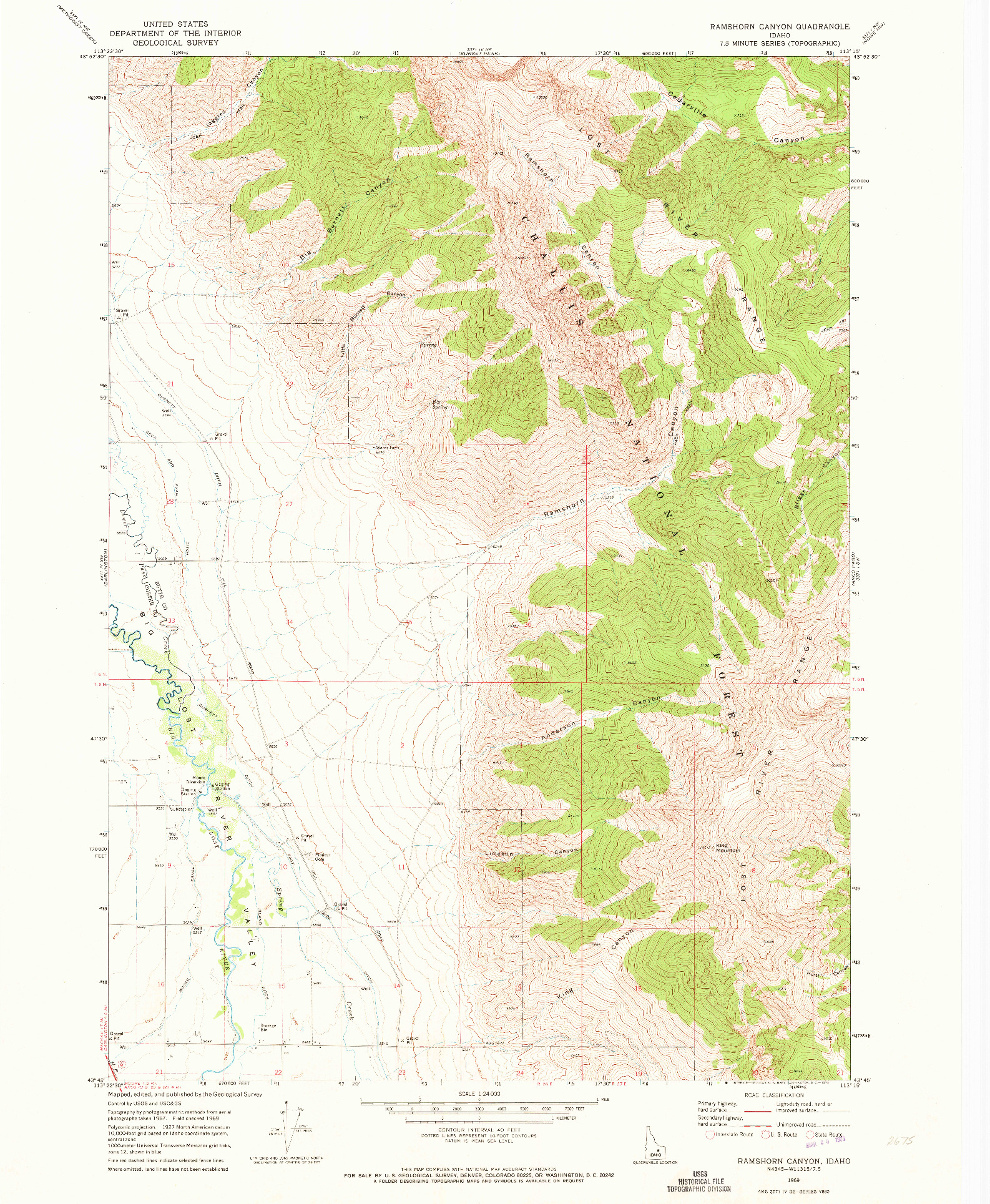 USGS 1:24000-SCALE QUADRANGLE FOR RAMSHORN CANYON, ID 1969