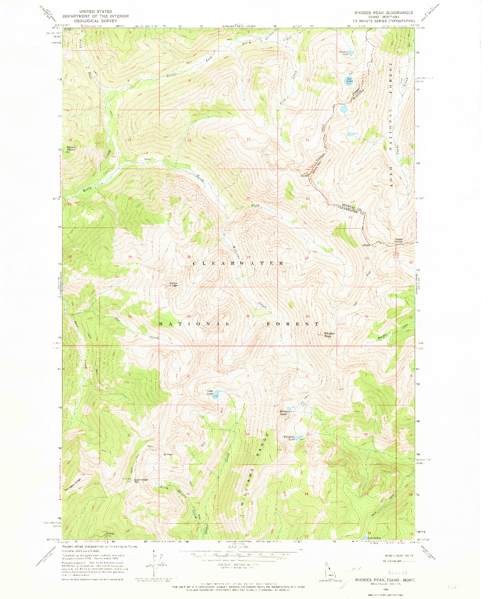 USGS 1:24000-SCALE QUADRANGLE FOR RHODES PEAK, ID 1966
