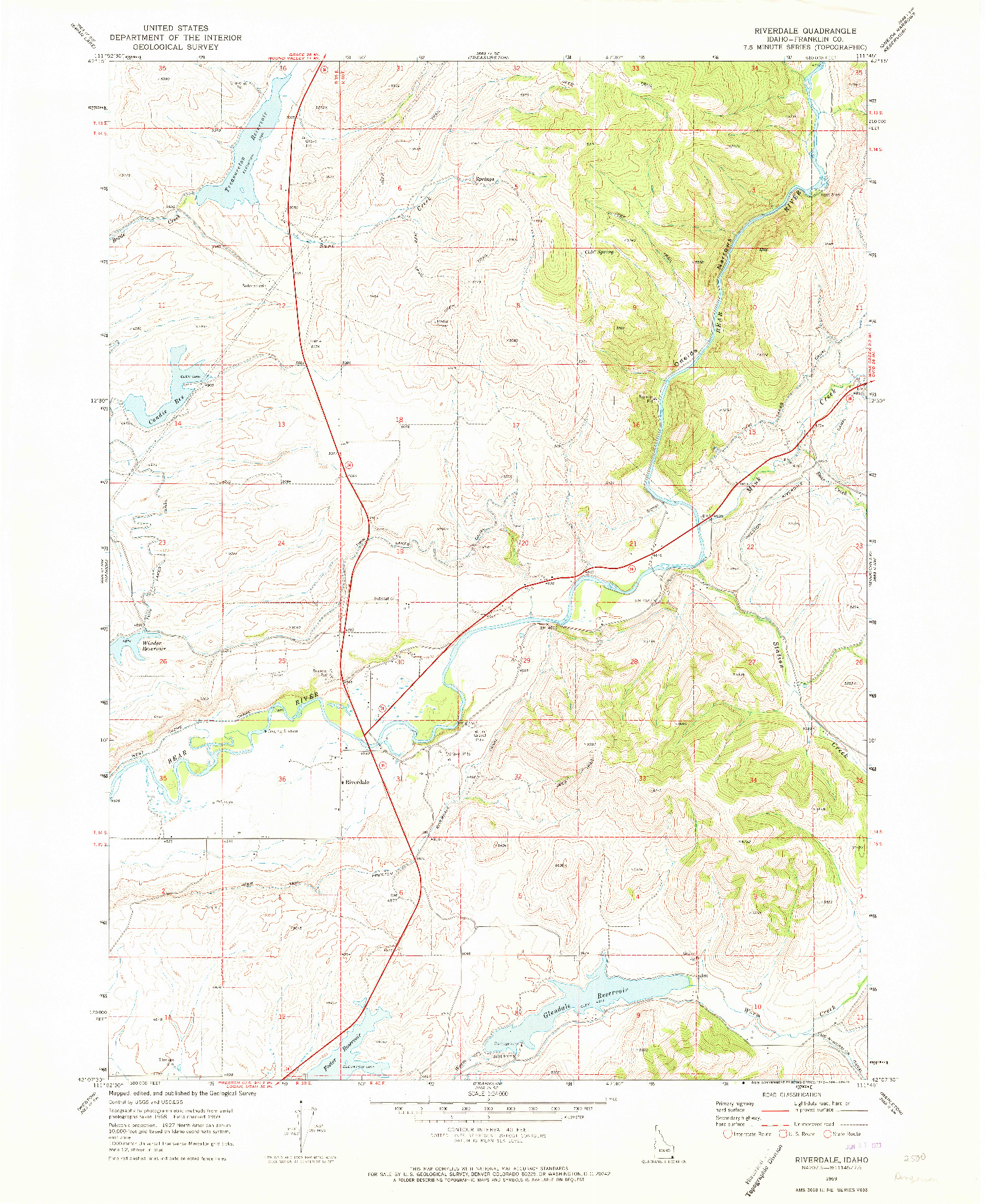 USGS 1:24000-SCALE QUADRANGLE FOR RIVERDALE, ID 1969