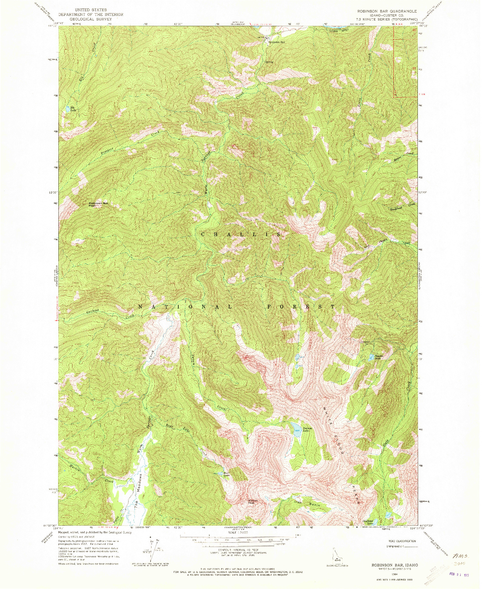 USGS 1:24000-SCALE QUADRANGLE FOR ROBINSON BAR, ID 1964