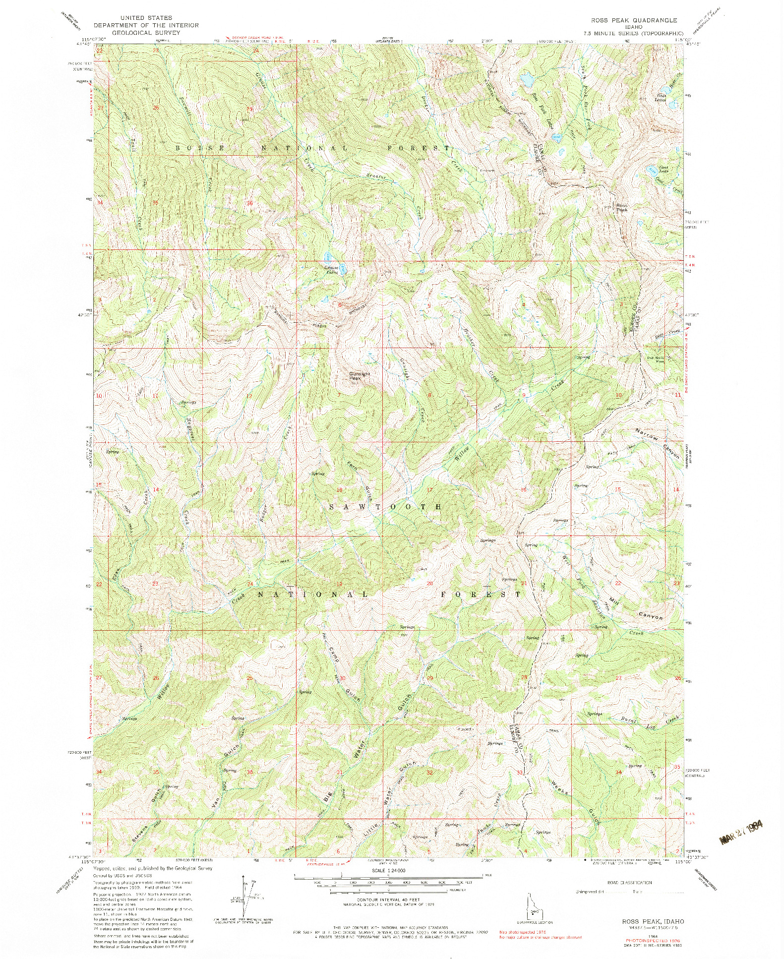 USGS 1:24000-SCALE QUADRANGLE FOR ROSS PEAK, ID 1964