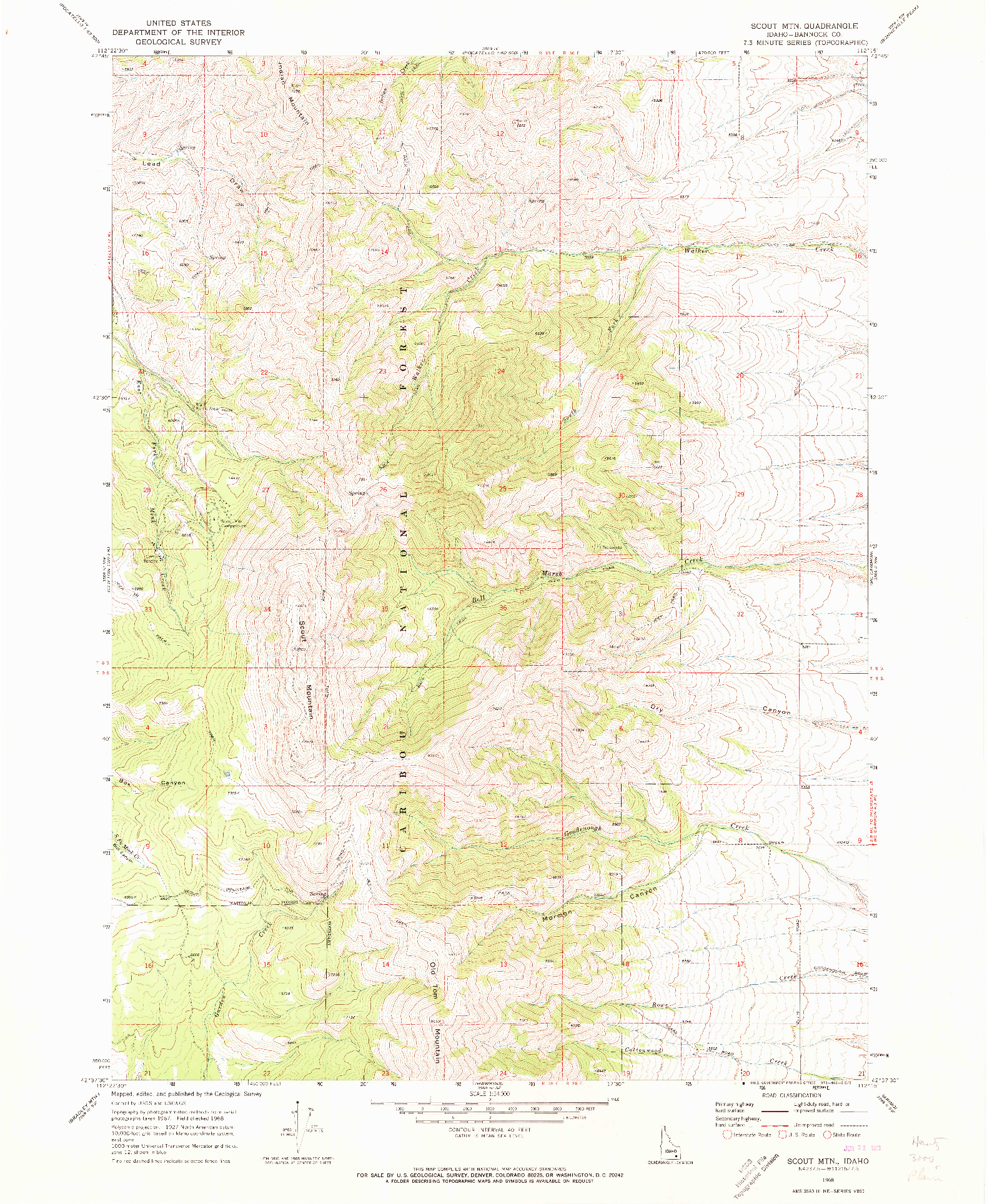 USGS 1:24000-SCALE QUADRANGLE FOR SCOUT MTN, ID 1968