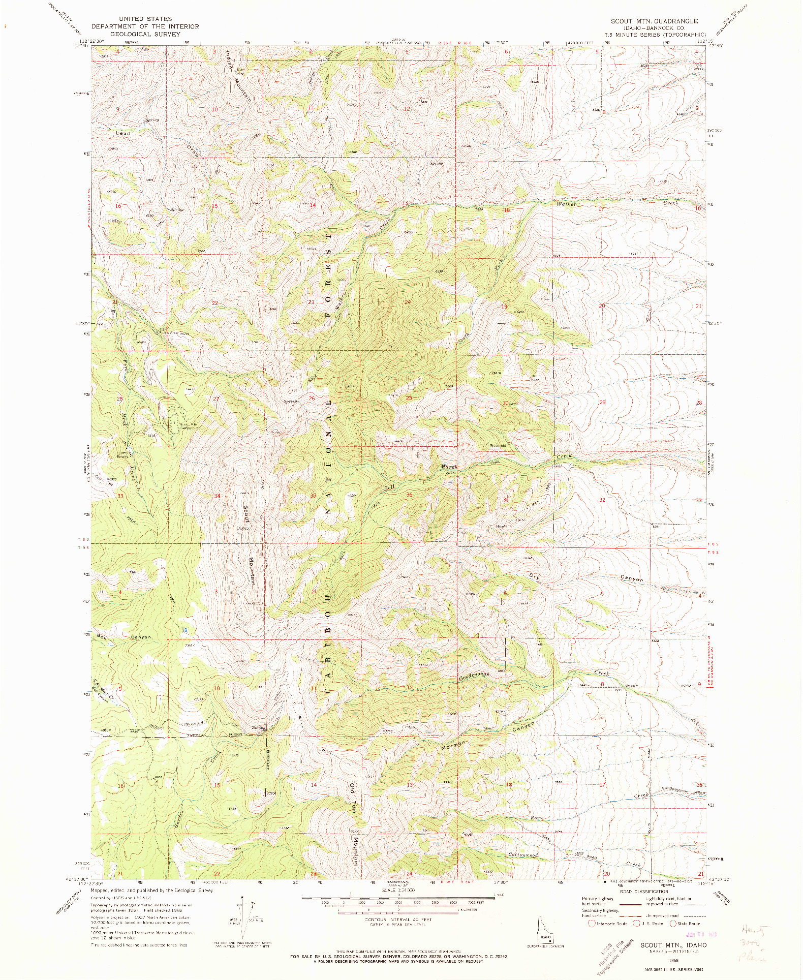 USGS 1:24000-SCALE QUADRANGLE FOR SCOUT MTN, ID 1968
