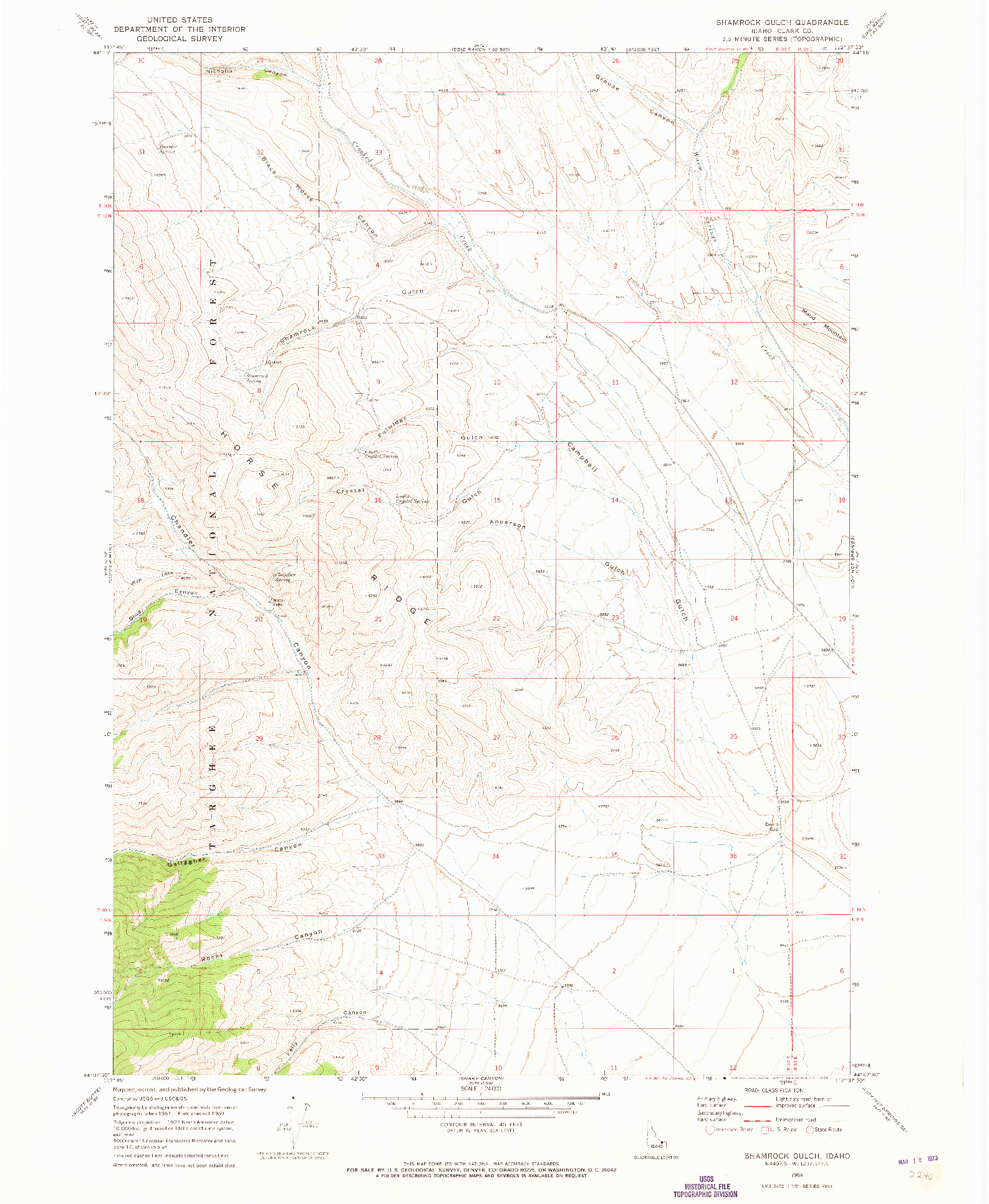 USGS 1:24000-SCALE QUADRANGLE FOR SHAMROCK GULCH, ID 1969