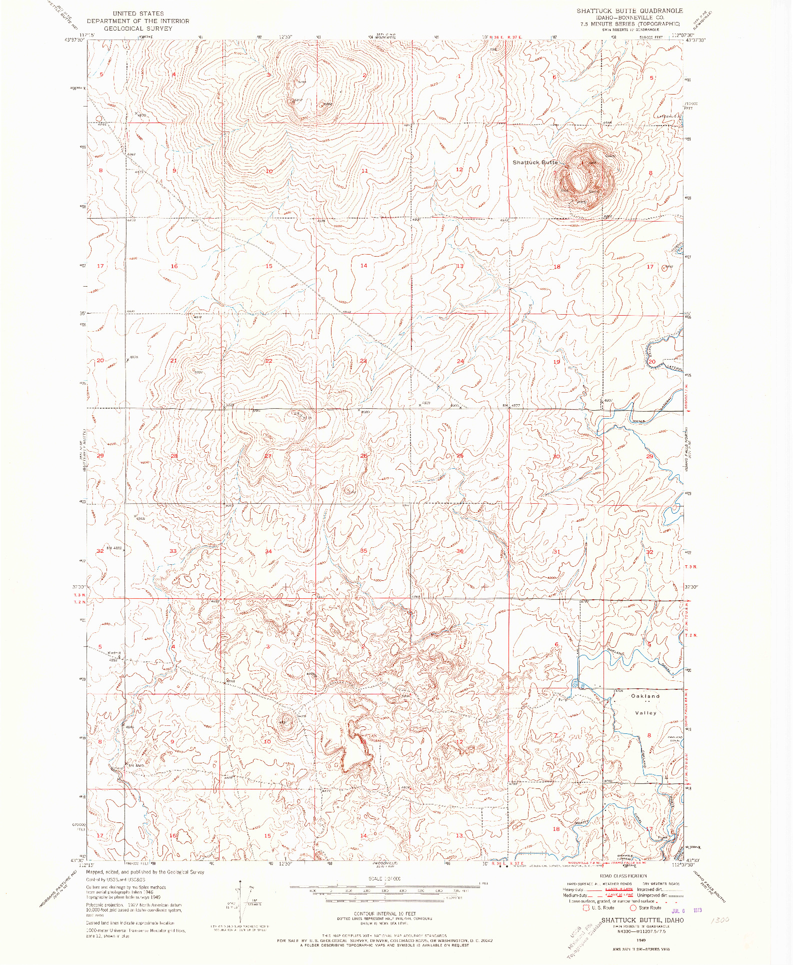 USGS 1:24000-SCALE QUADRANGLE FOR SHATTUCK BUTTE, ID 1949