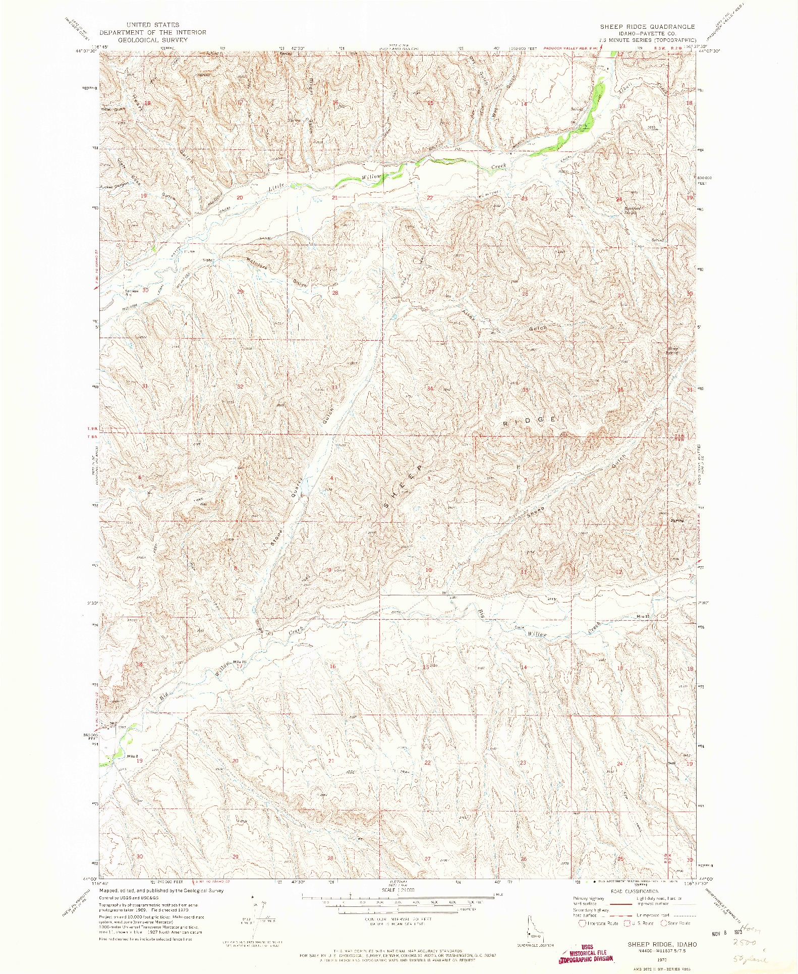 USGS 1:24000-SCALE QUADRANGLE FOR SHEEP RIDGE, ID 1970